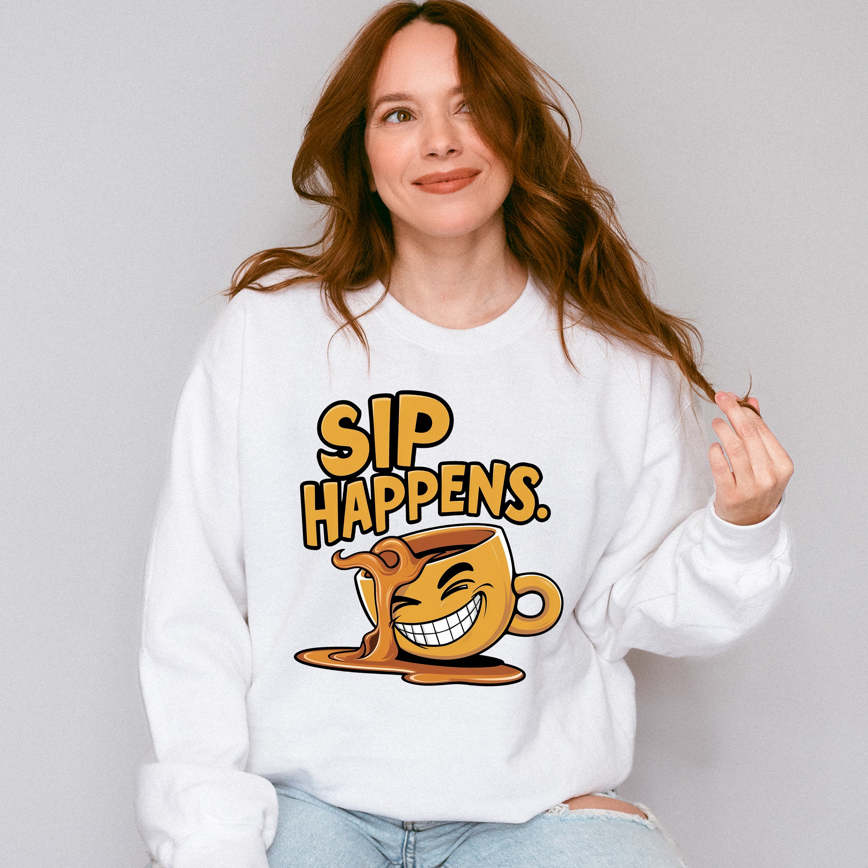 Sip Happens Yellow Design - Coffee Unisex Crewneck T-Shirt Sweatshirt Hoodie