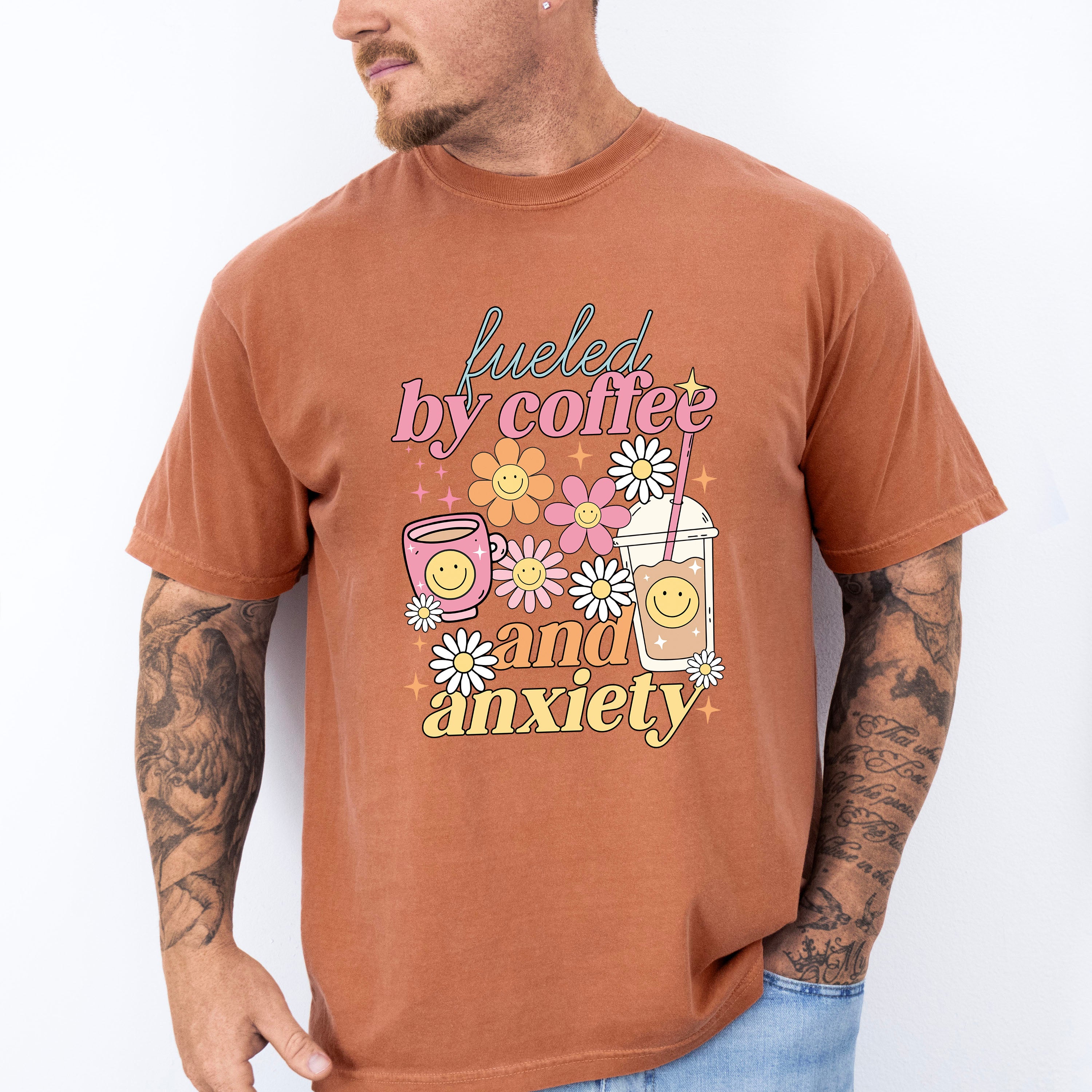 Fueled By Coffee And Anxiety - Coffee Unisex Crewneck T-Shirt Sweatshirt Hoodie