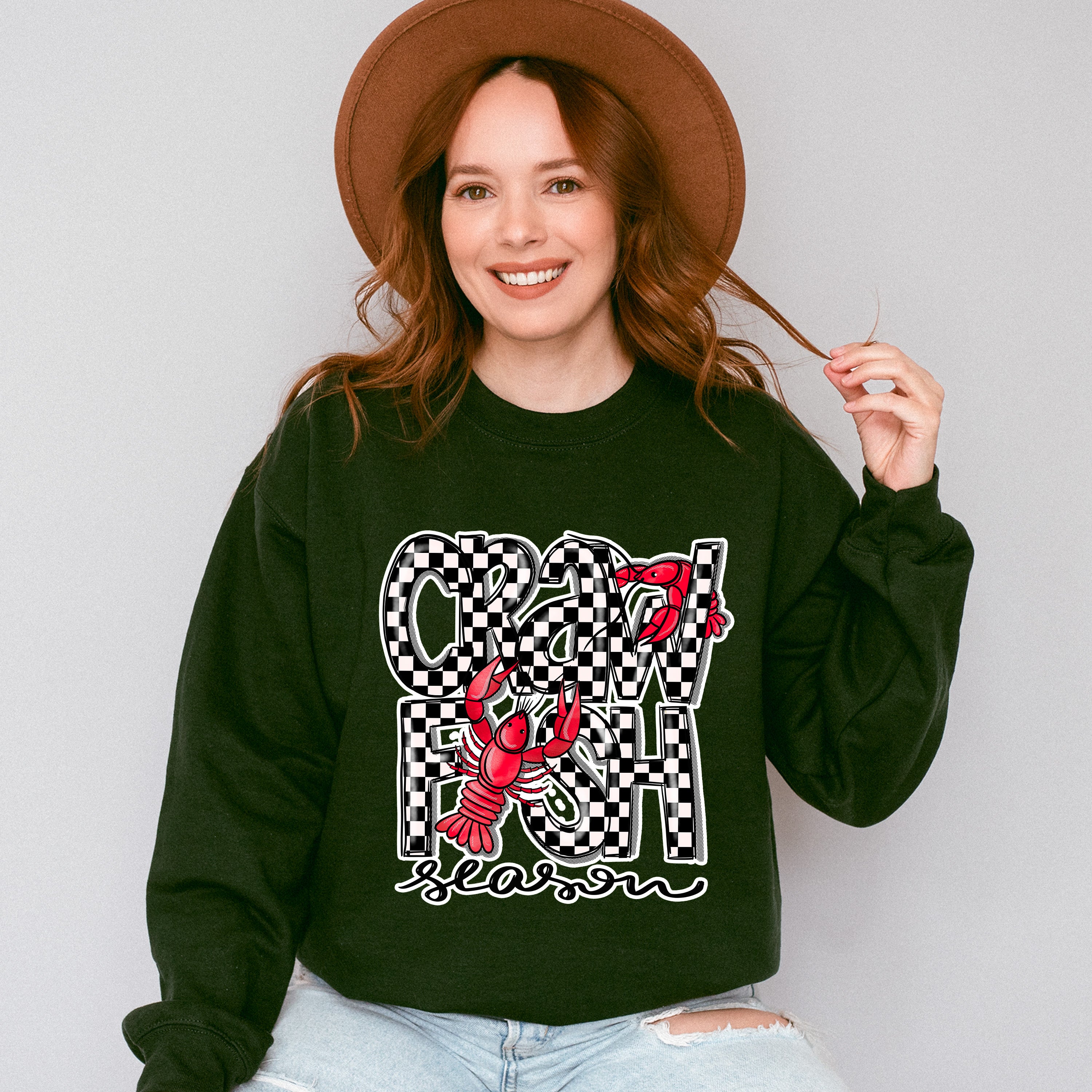 Crawfish Season Checkered Design - Crawfish Unisex Crewneck T-Shirt Sweatshirt Hoodie