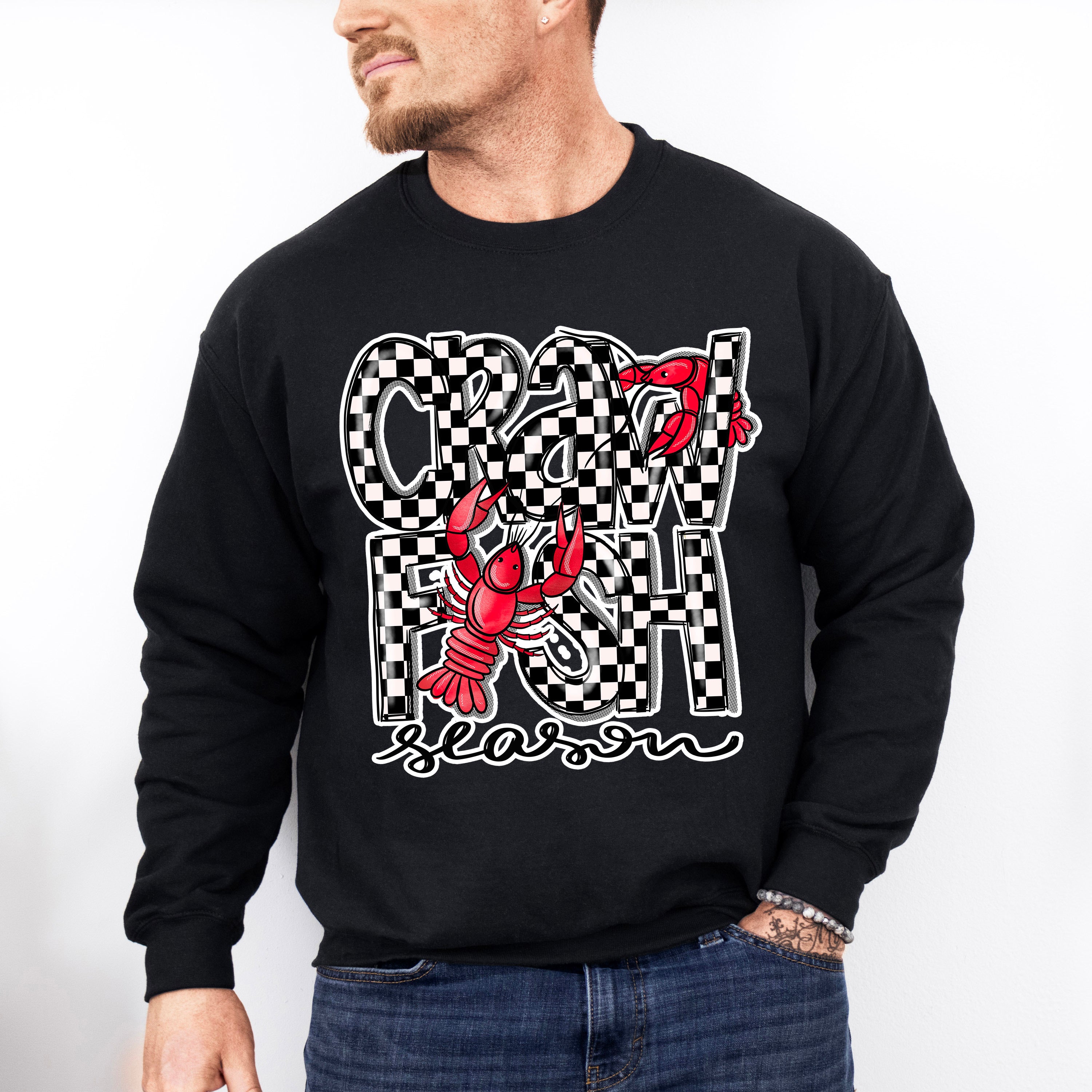 Crawfish Season Checkered Design - Crawfish Unisex Crewneck T-Shirt Sweatshirt Hoodie