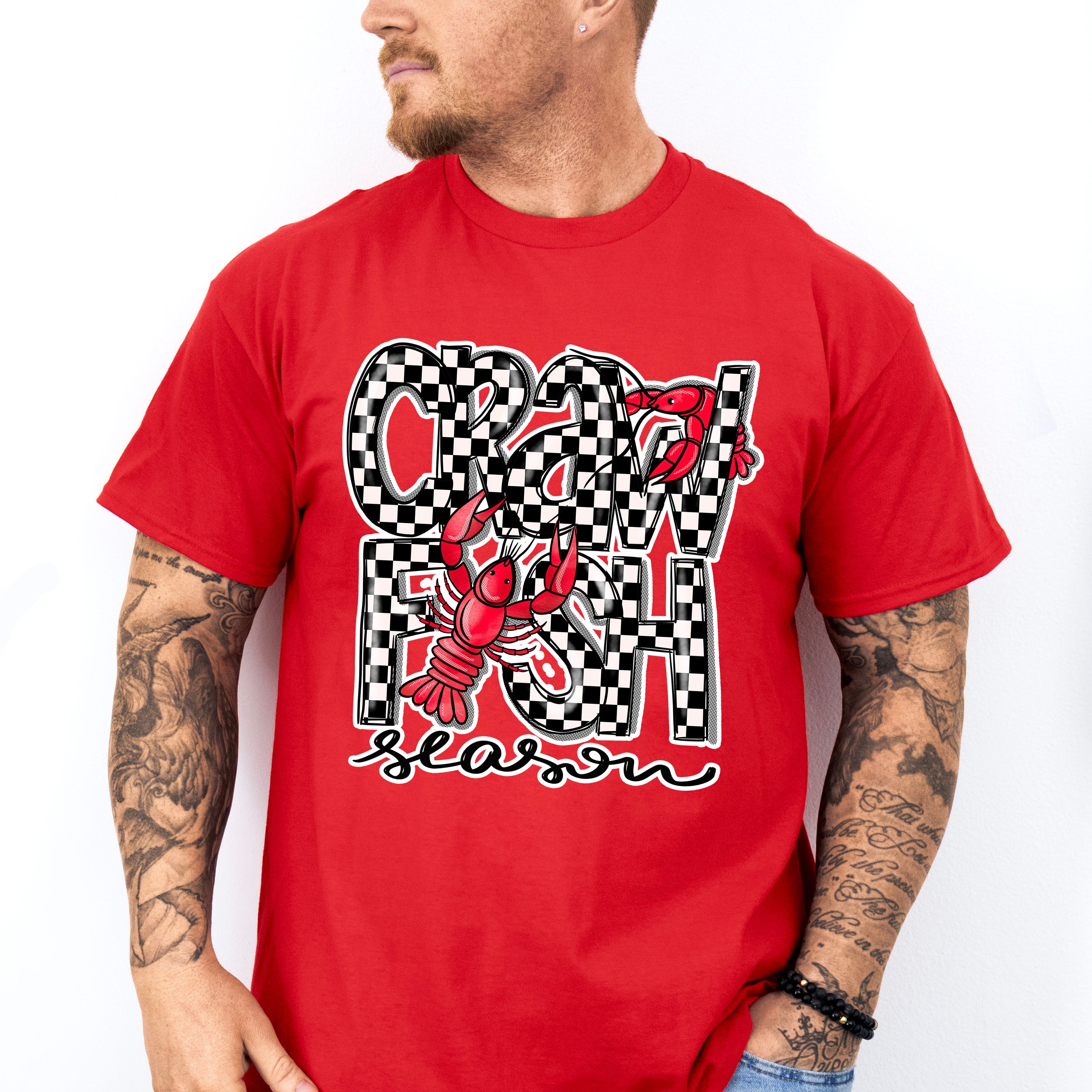 Crawfish Season Checkered Design - Crawfish Unisex Crewneck T-Shirt Sweatshirt Hoodie