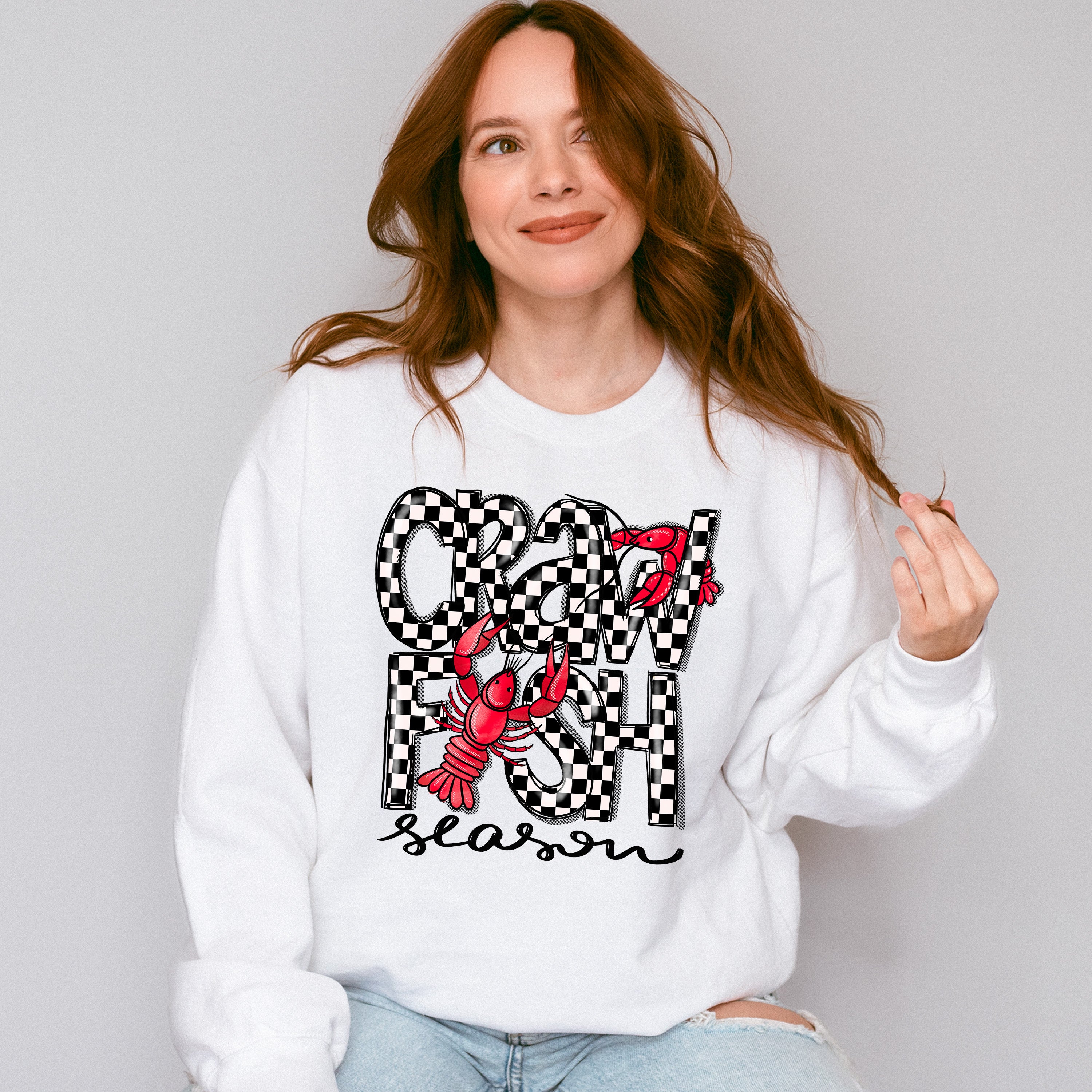 Crawfish Season Checkered Design - Crawfish Unisex Crewneck T-Shirt Sweatshirt Hoodie