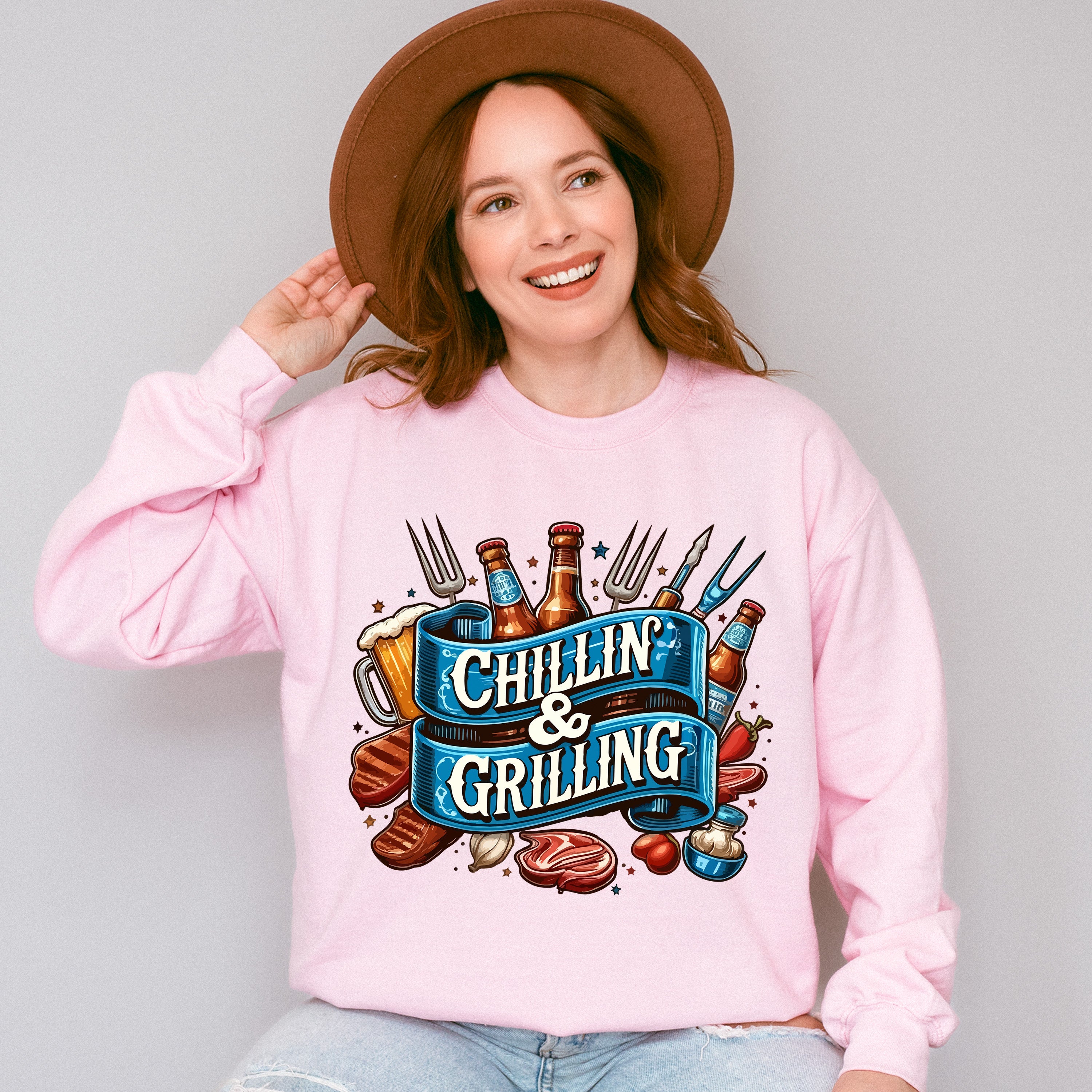 Chillin Grilling Design - BBQ Unisex Crewneck T-Shirt Sweatshirt Hoodie