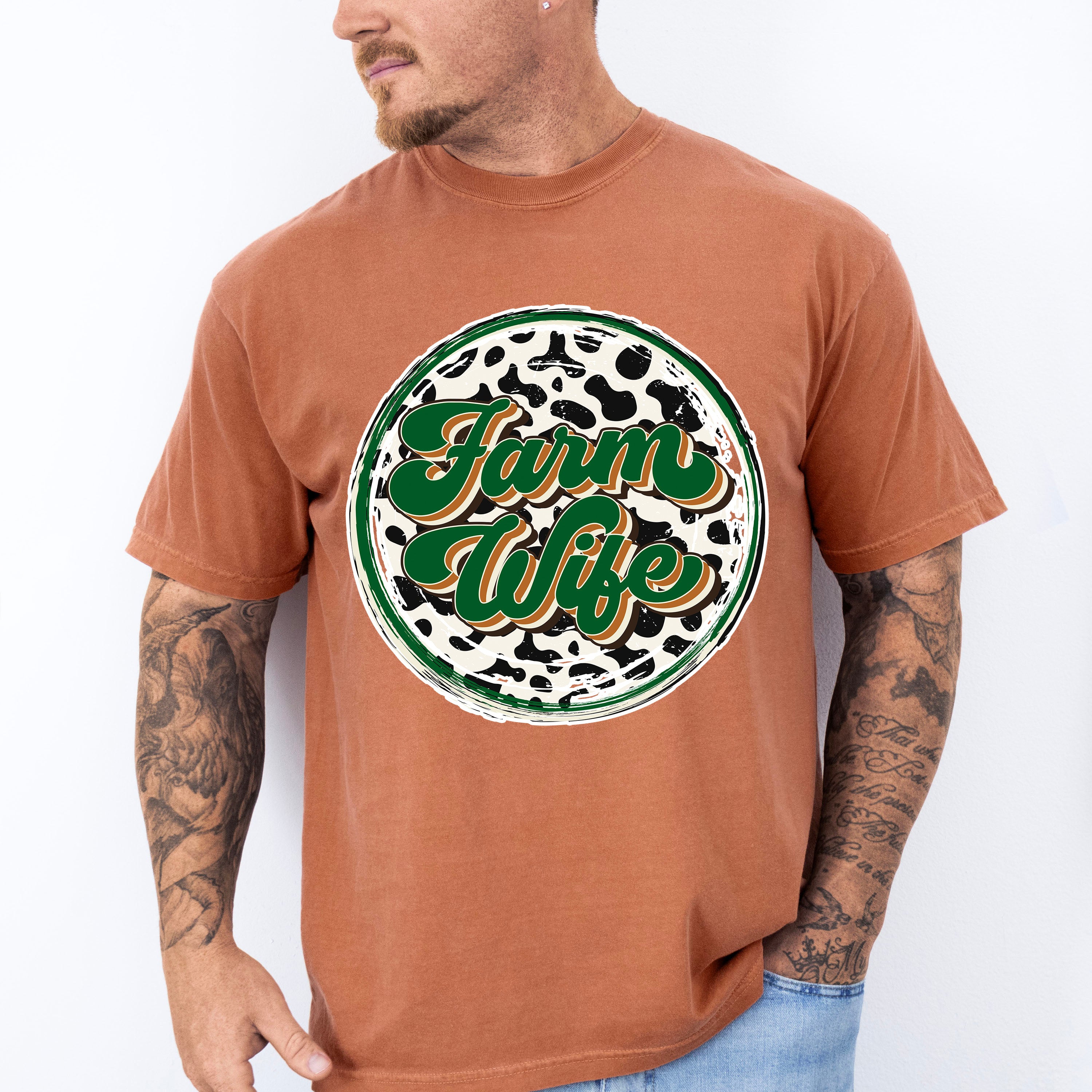 Farm Wife Green Circular Design - Farmer Unisex Crewneck T-Shirt Sweatshirt Hoodie