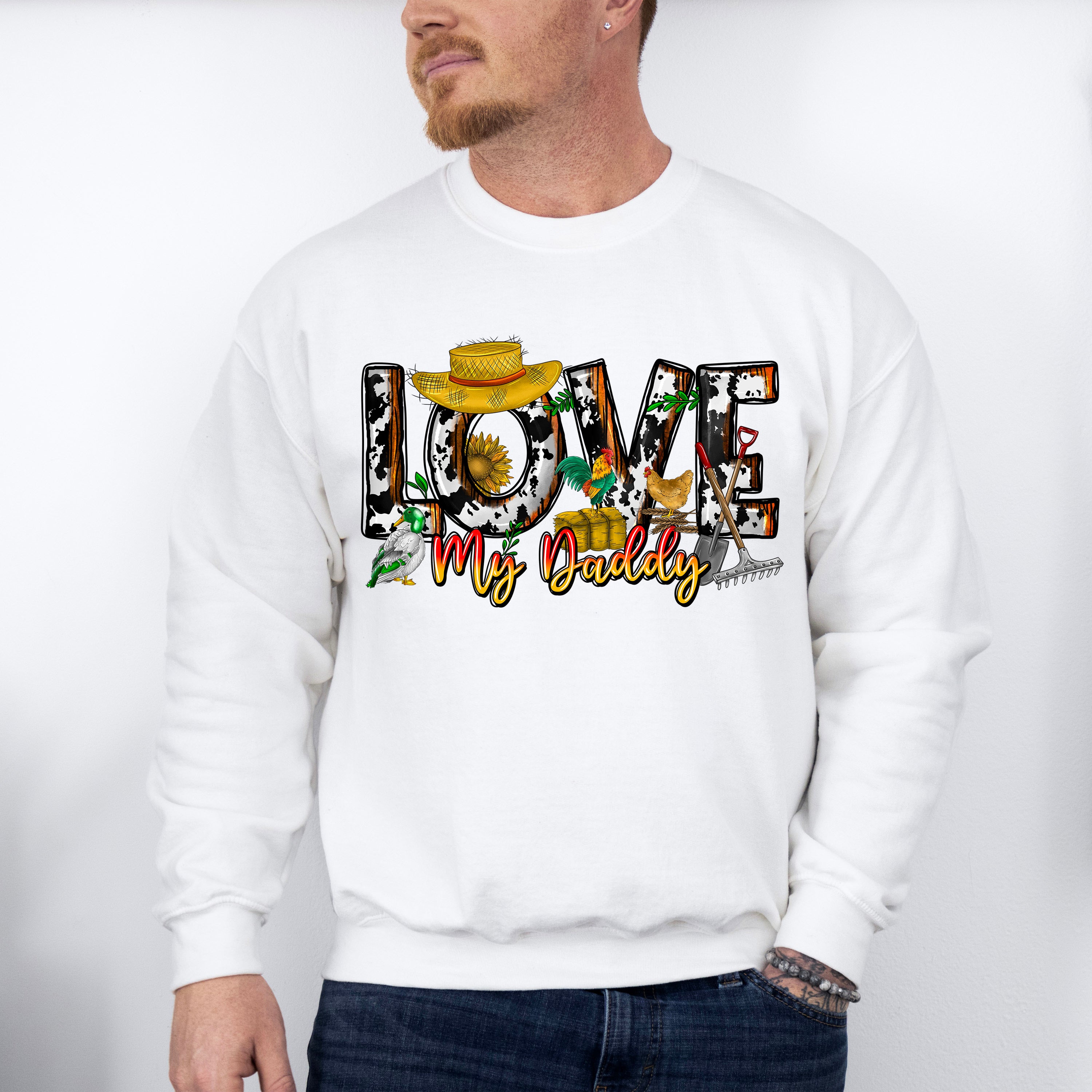 Love My Daddy Hat Design - Farmer Unisex Crewneck T-Shirt Sweatshirt Hoodie