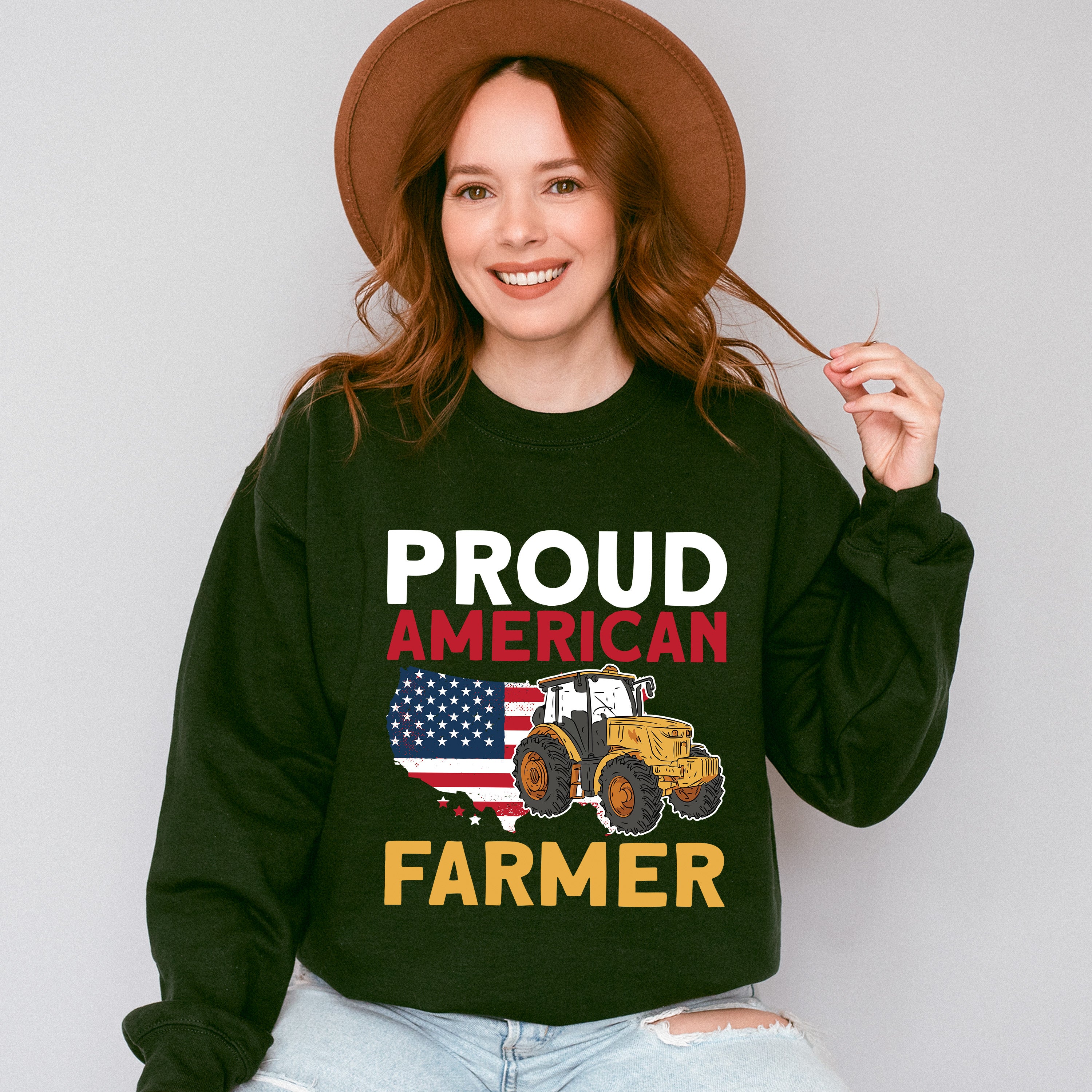 Proud American Farmer Tractor Design - Farmer Unisex Crewneck T-Shirt Sweatshirt Hoodie