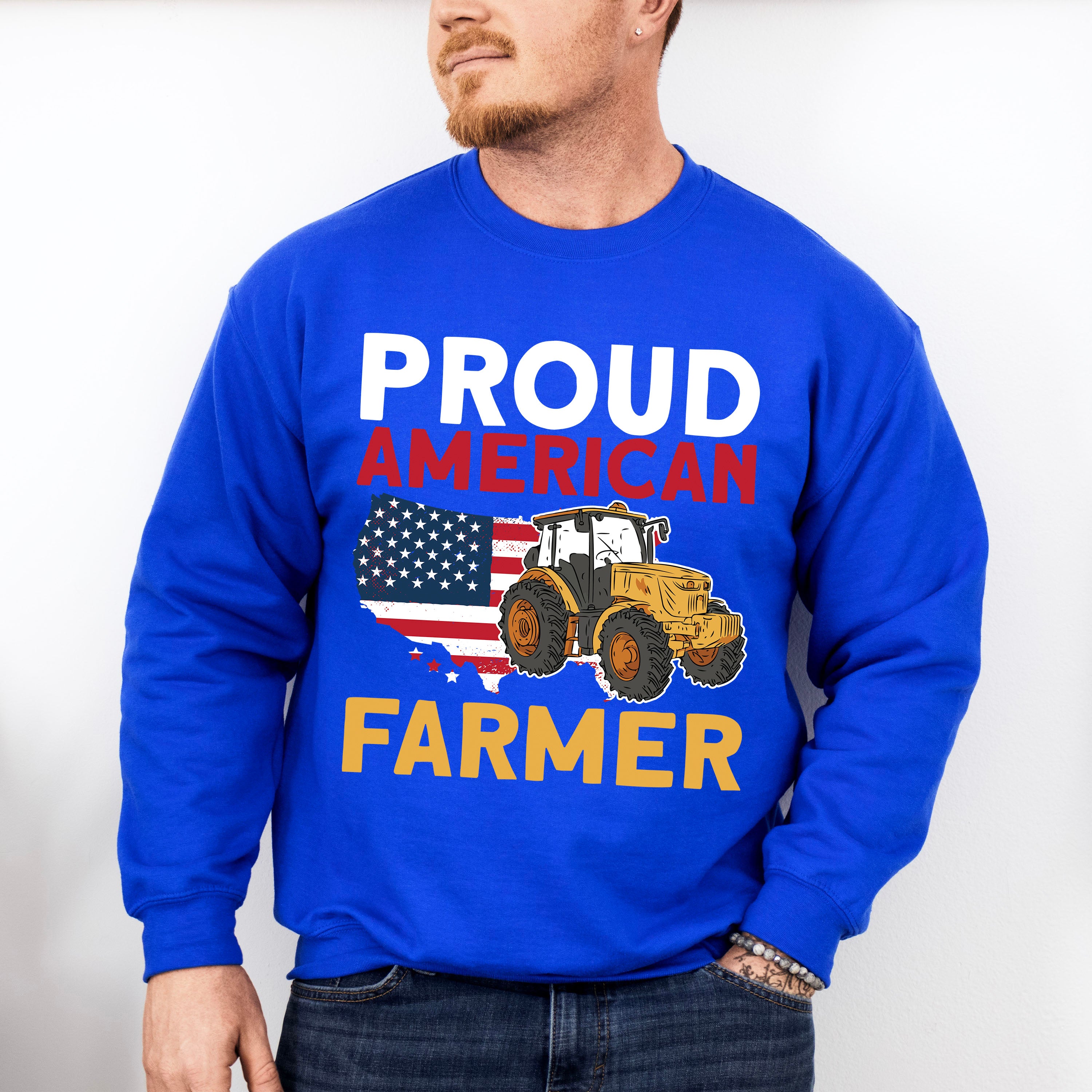 Proud American Farmer Tractor Design - Farmer Unisex Crewneck T-Shirt Sweatshirt Hoodie