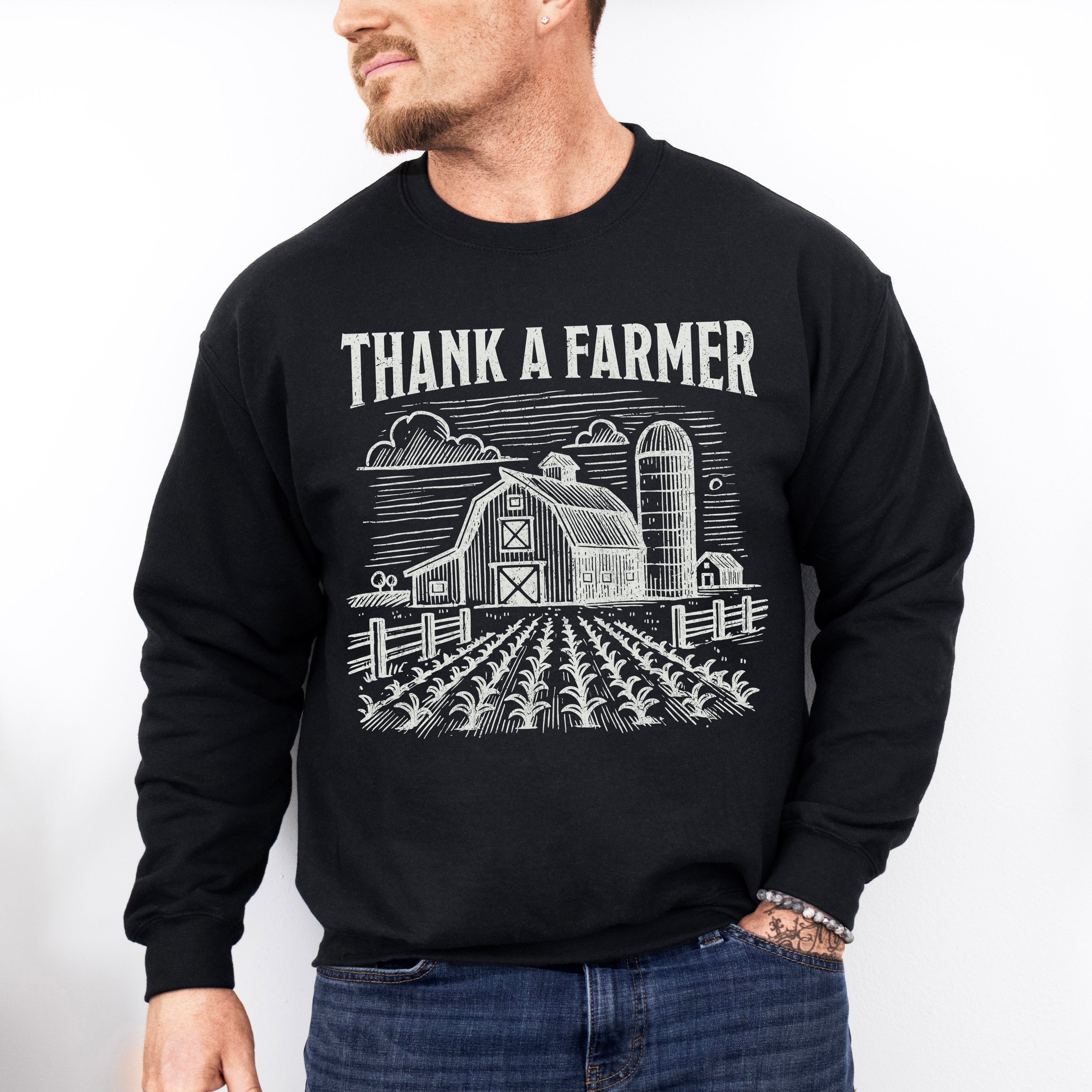 Thank A Farmer Vintage Design - Farmer Unisex Crewneck T-Shirt Sweatshirt Hoodie