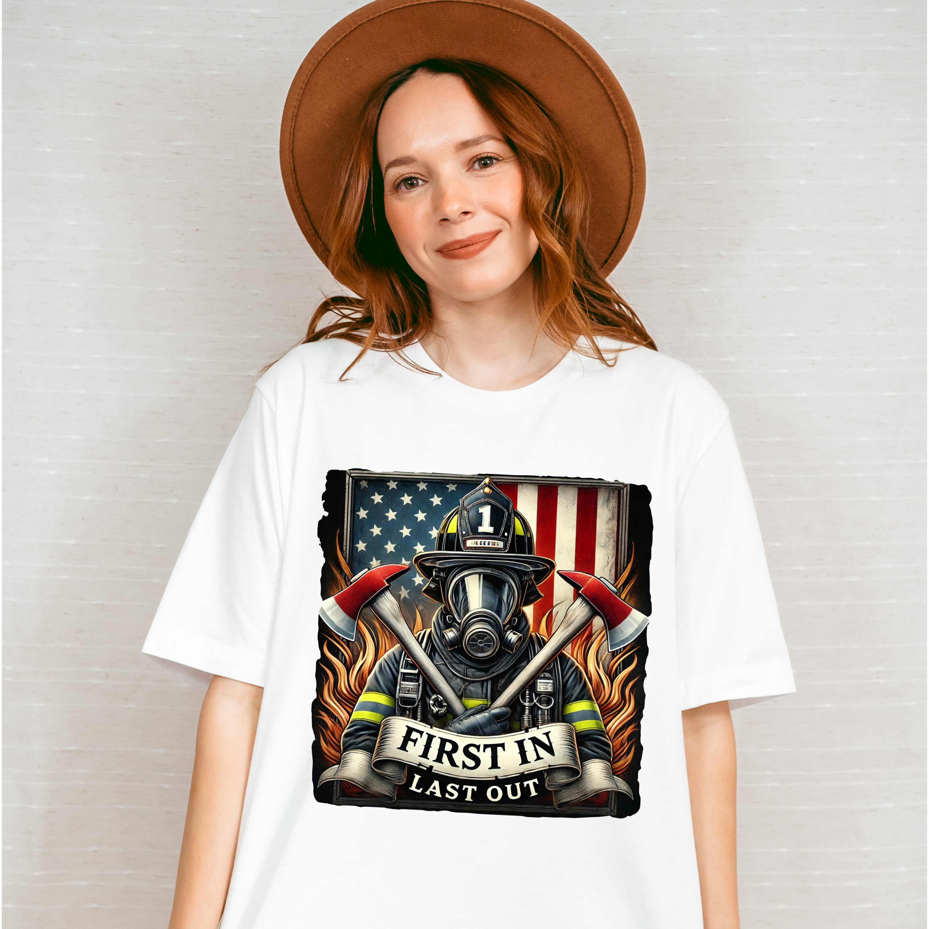 First In Last Out - Firefighter Unisex Crewneck T-Shirt Sweatshirt Hoodie