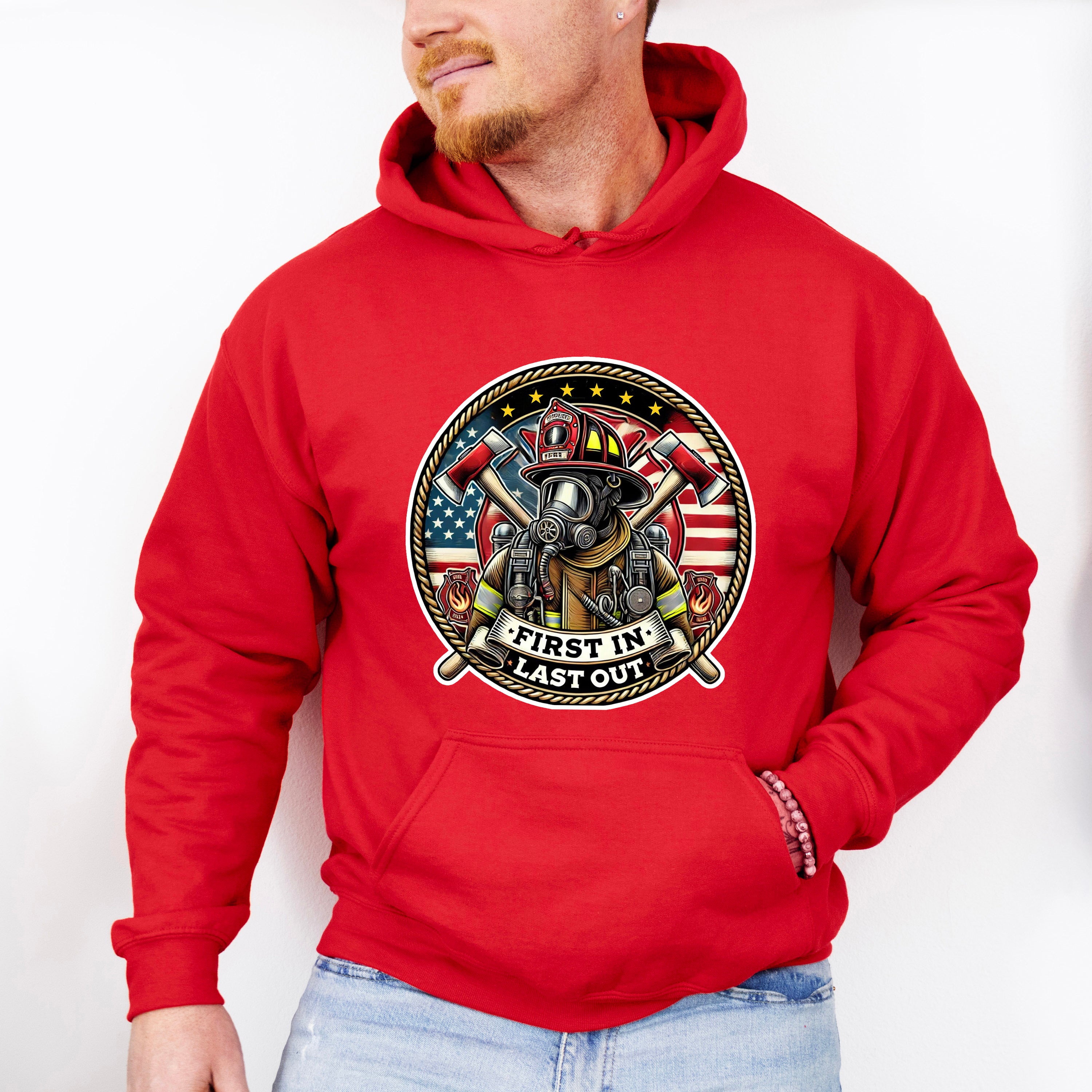 First In Last Out Circular Design - Firefighter Unisex Crewneck T-Shirt Sweatshirt Hoodie