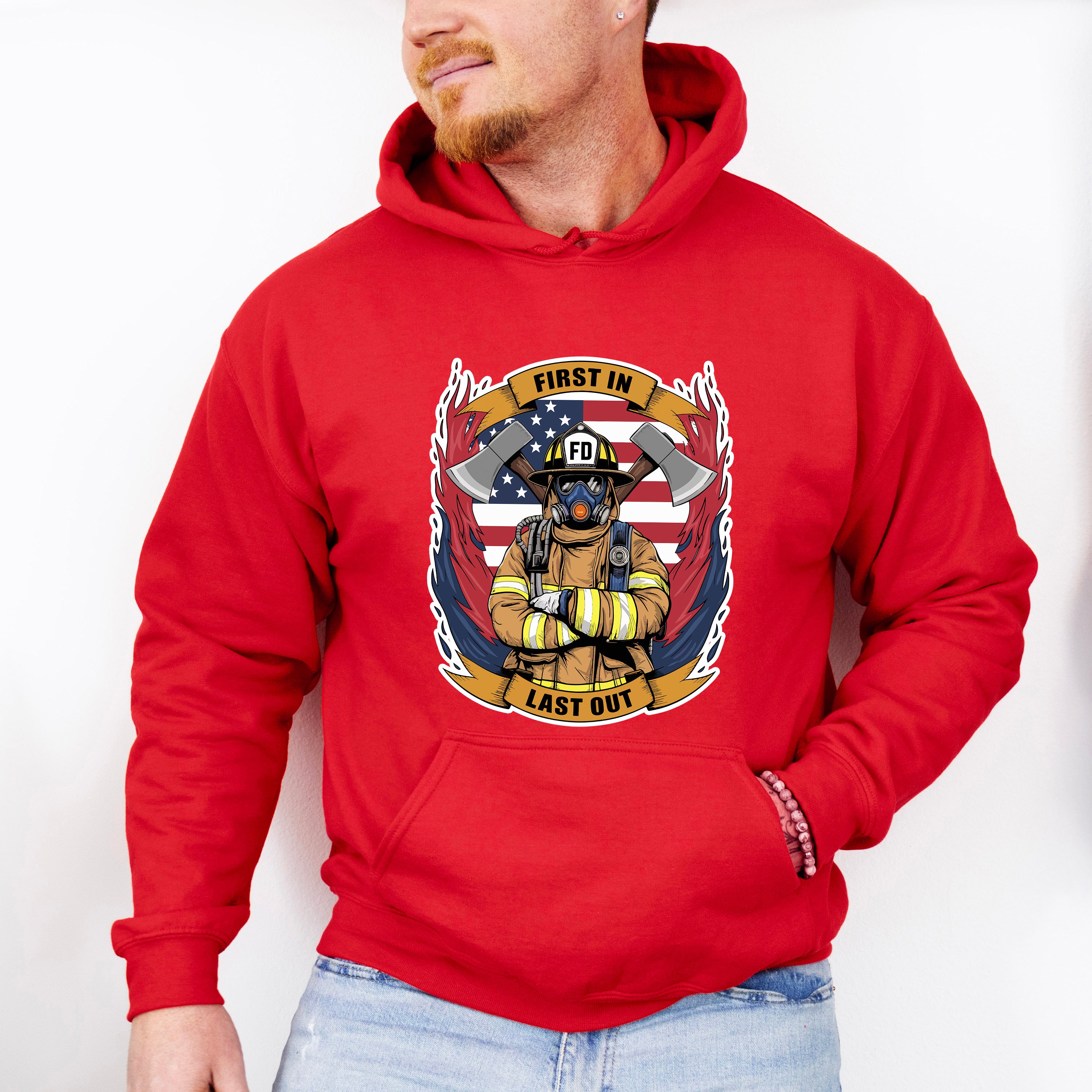 First In Last Out Firefighter Design - Firefighter Unisex Crewneck T-Shirt Sweatshirt Hoodie