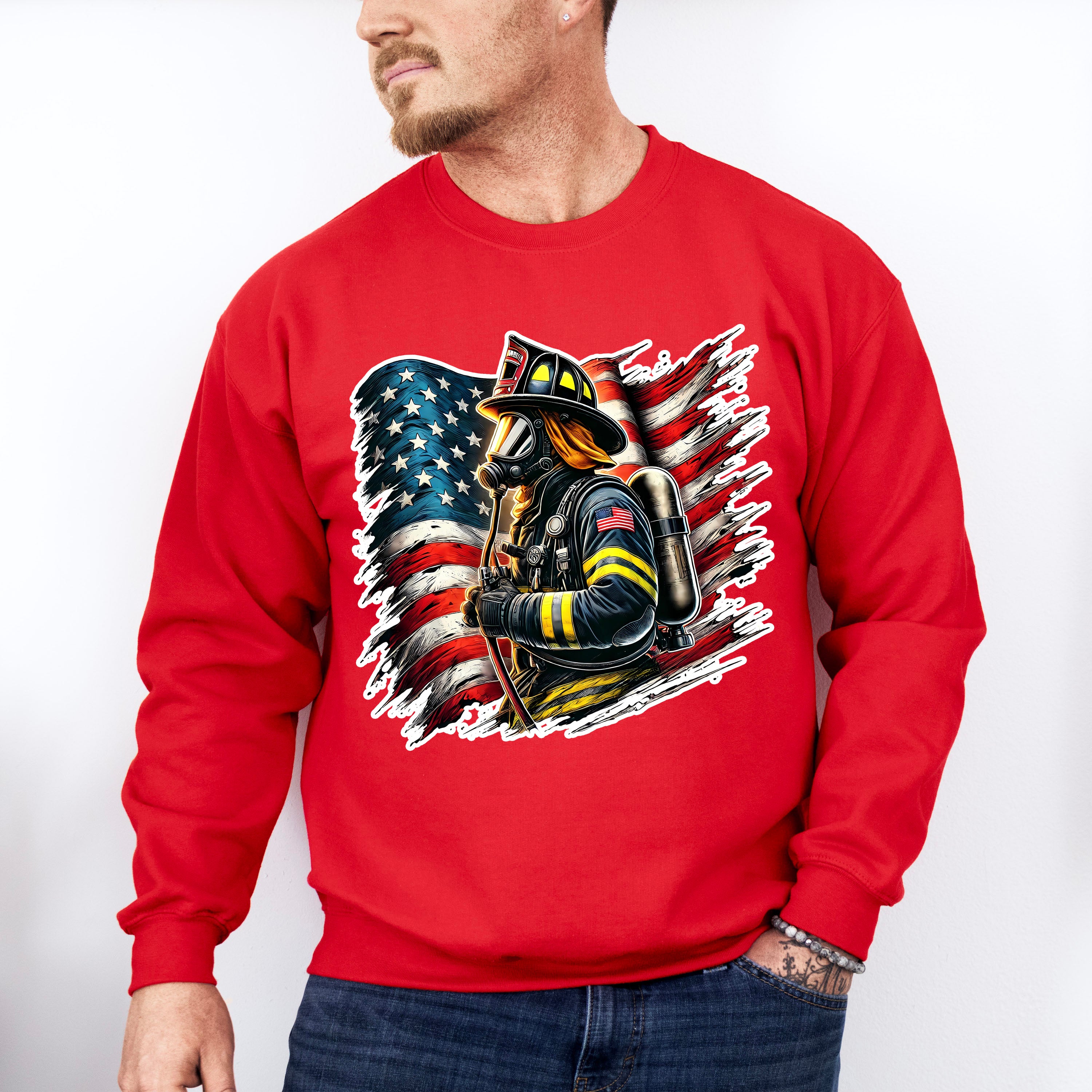 USA Flag Firefighter - Firefighter Unisex Crewneck T-Shirt Sweatshirt Hoodie