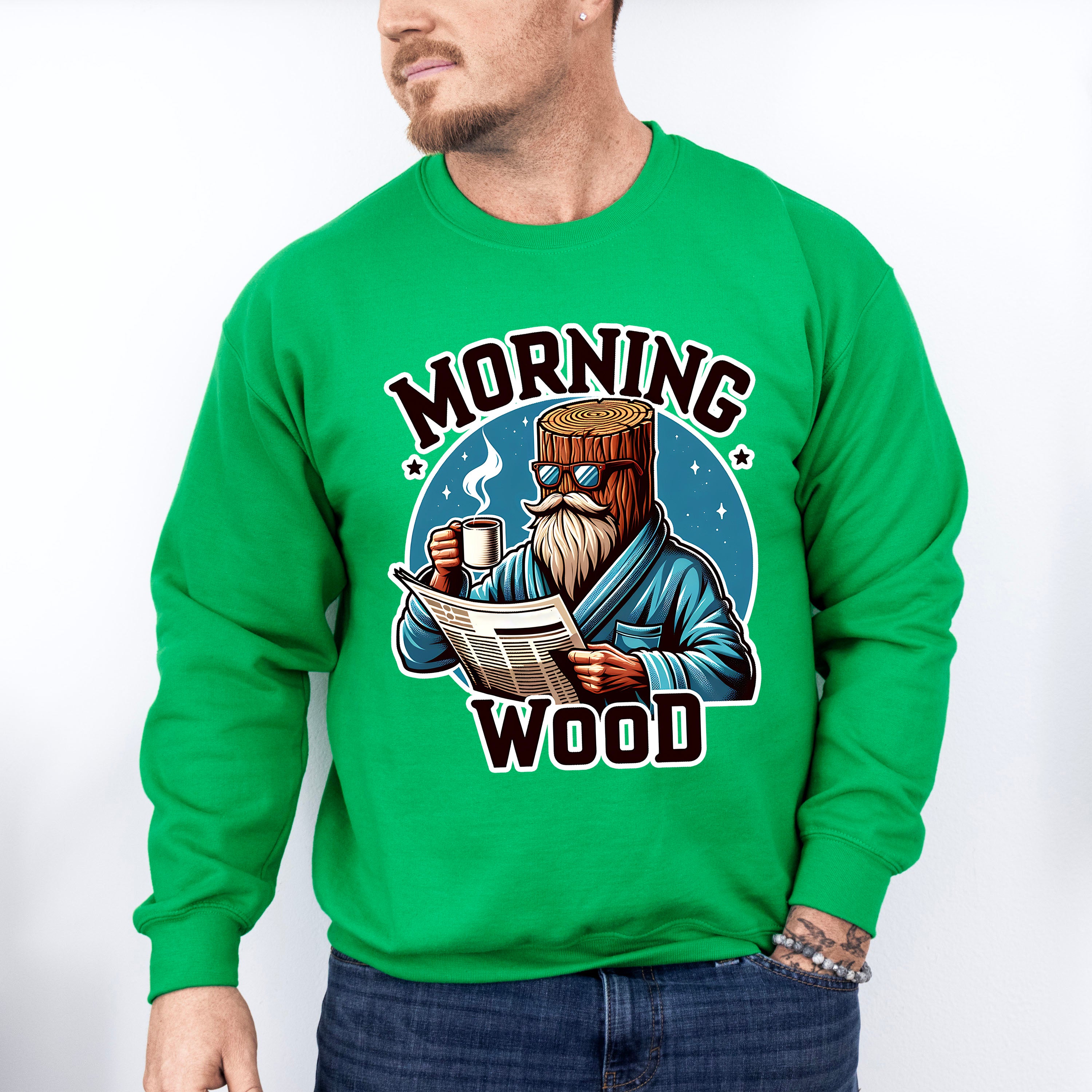 Morning Wood Blue Design - Funny Unisex Crewneck T-Shirt Sweatshirt Hoodie