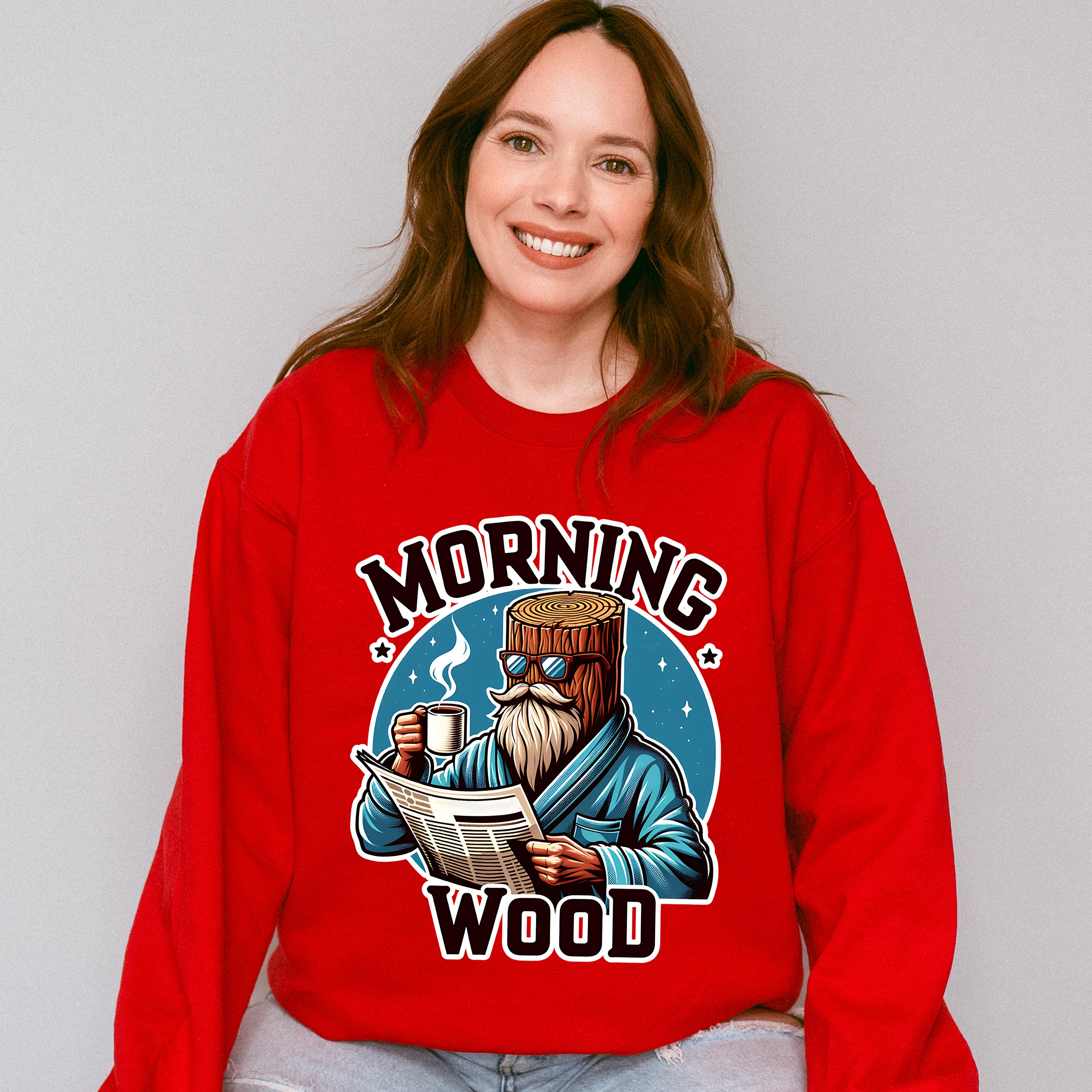Morning Wood Blue Design - Funny Unisex Crewneck T-Shirt Sweatshirt Hoodie