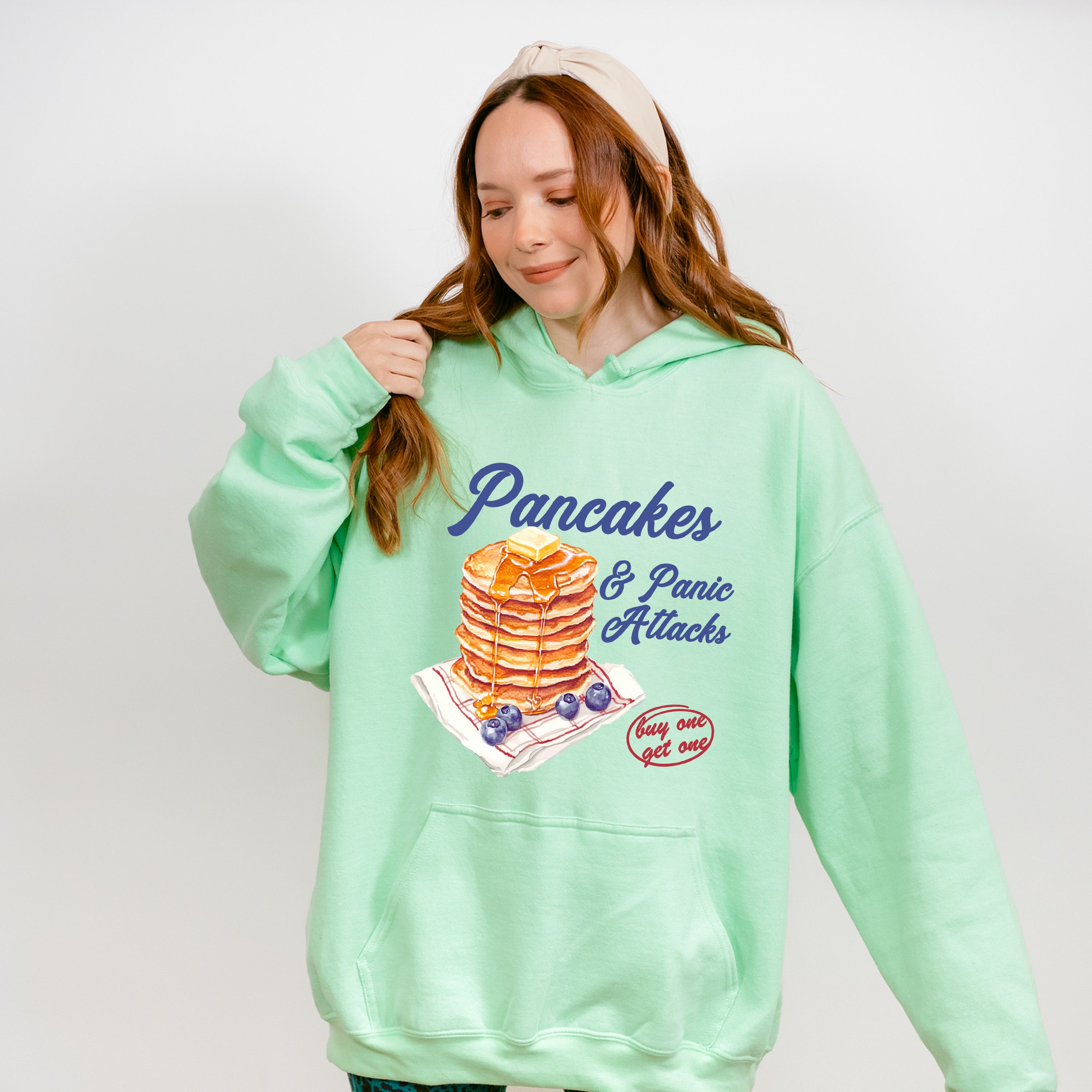 Pancakes And Panic Attacks - Funny Unisex Crewneck T-Shirt Sweatshirt Hoodie
