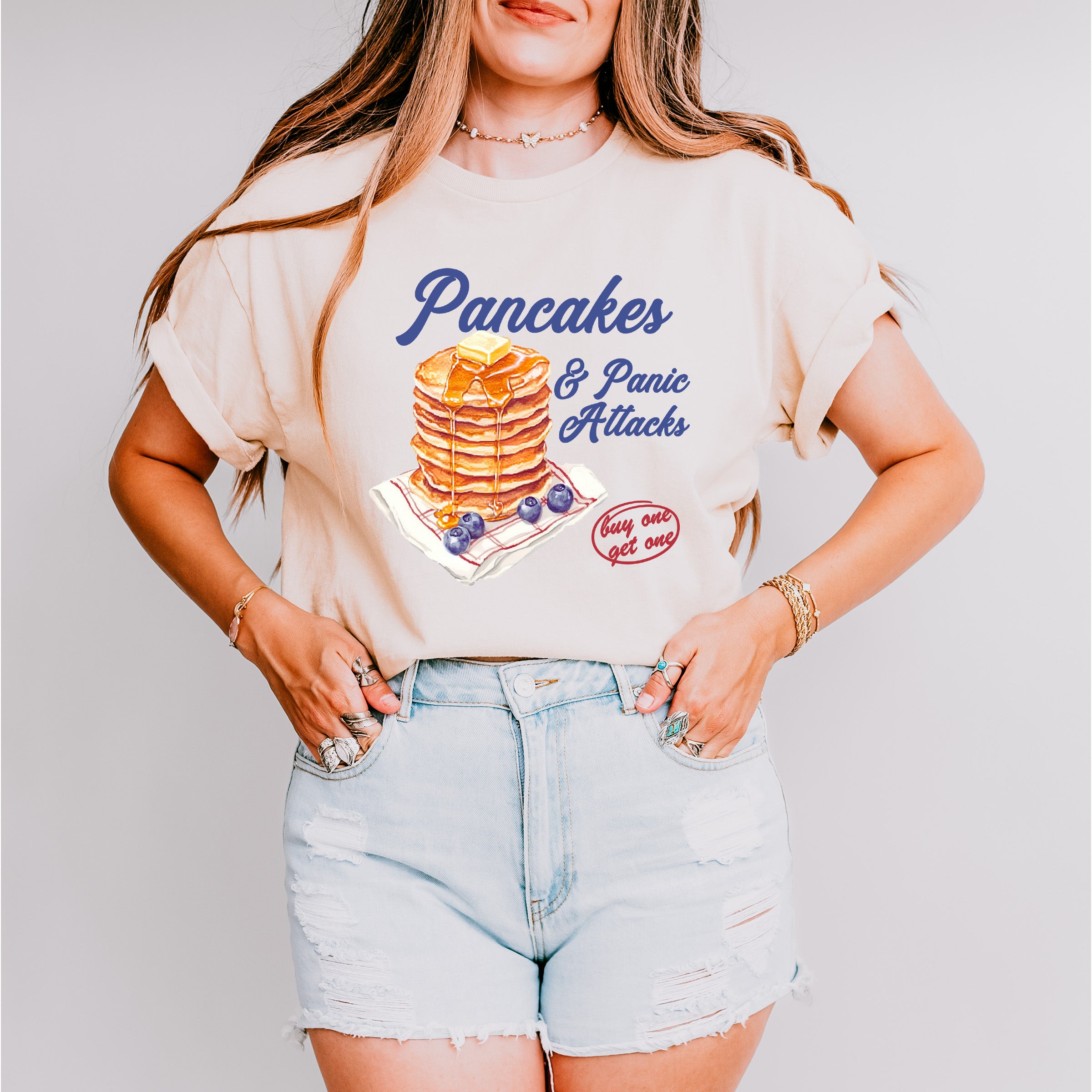 Pancakes And Panic Attacks - Funny Unisex Crewneck T-Shirt Sweatshirt Hoodie