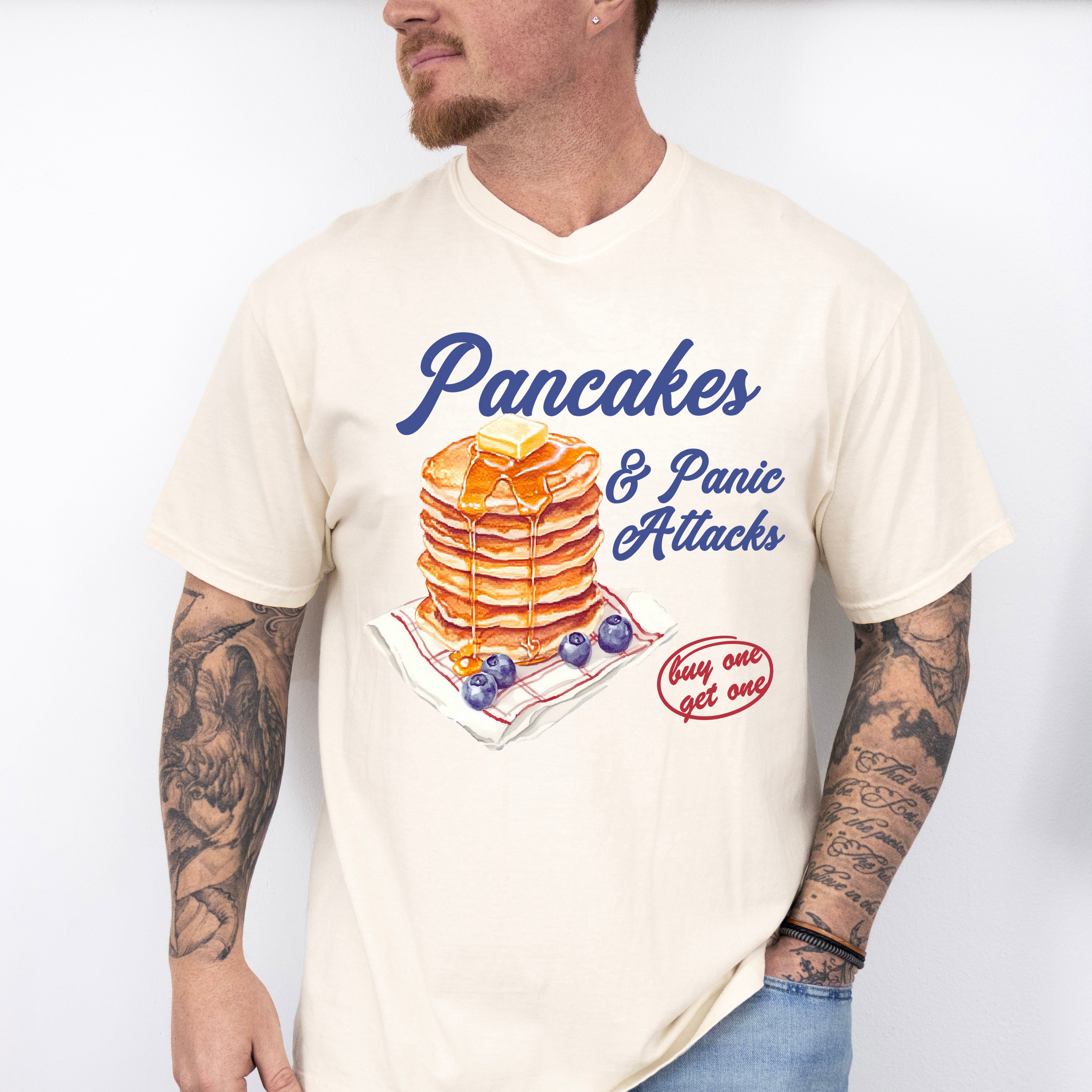 Pancakes And Panic Attacks - Funny Unisex Crewneck T-Shirt Sweatshirt Hoodie