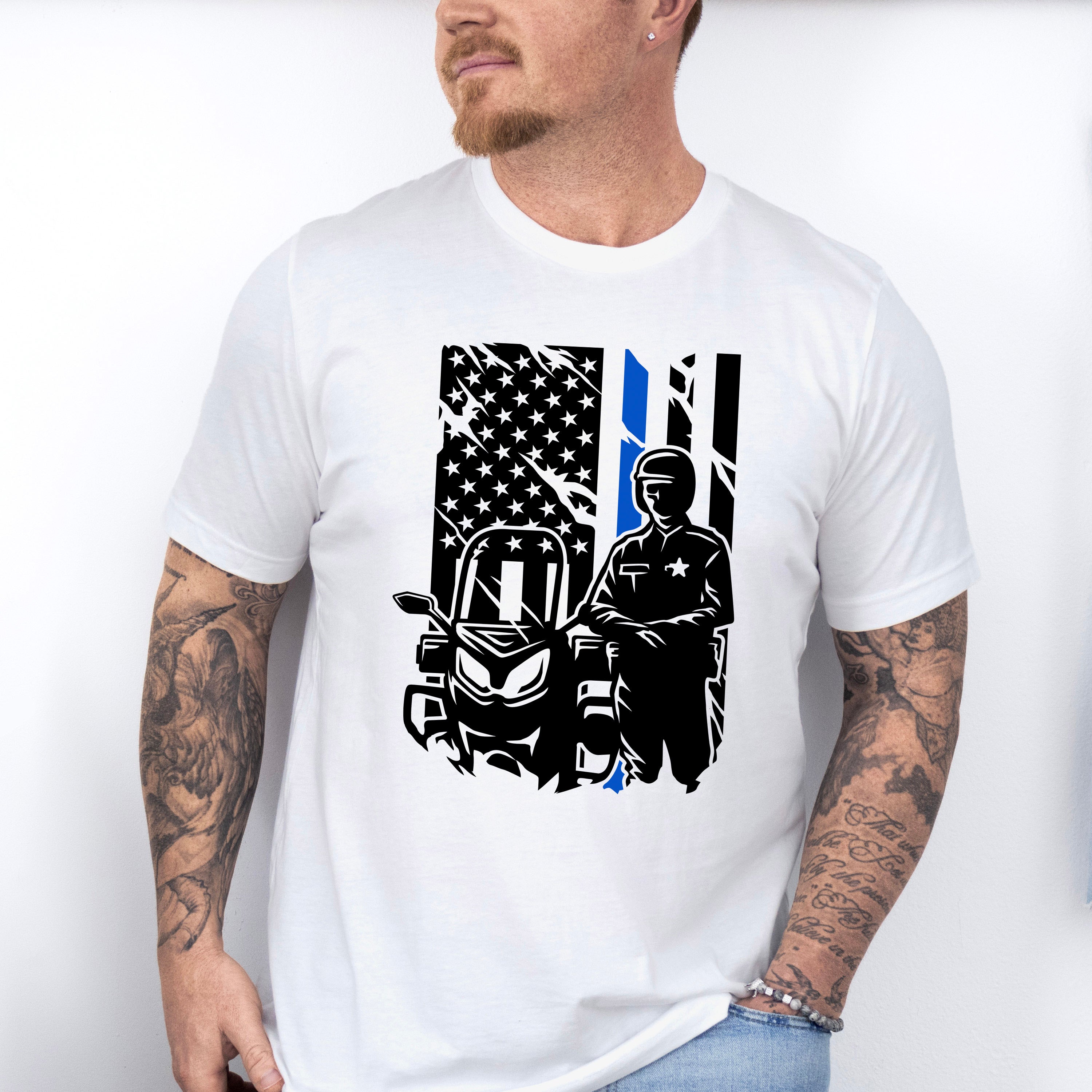 Police USA Flag Bike Design - Police Unisex Crewneck T-Shirt Sweatshirt Hoodie