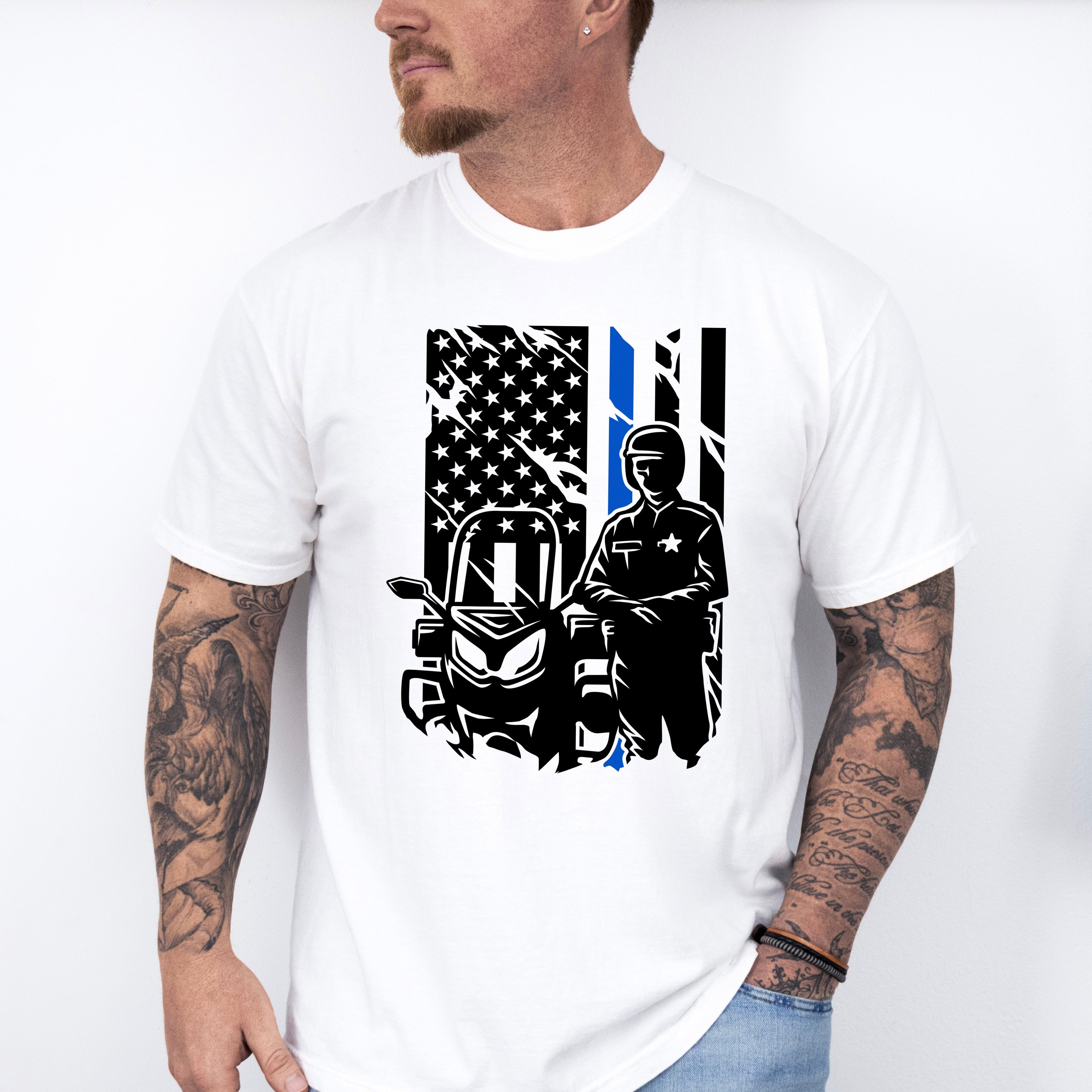 Police USA Flag Bike Design - Police Unisex Crewneck T-Shirt Sweatshirt Hoodie
