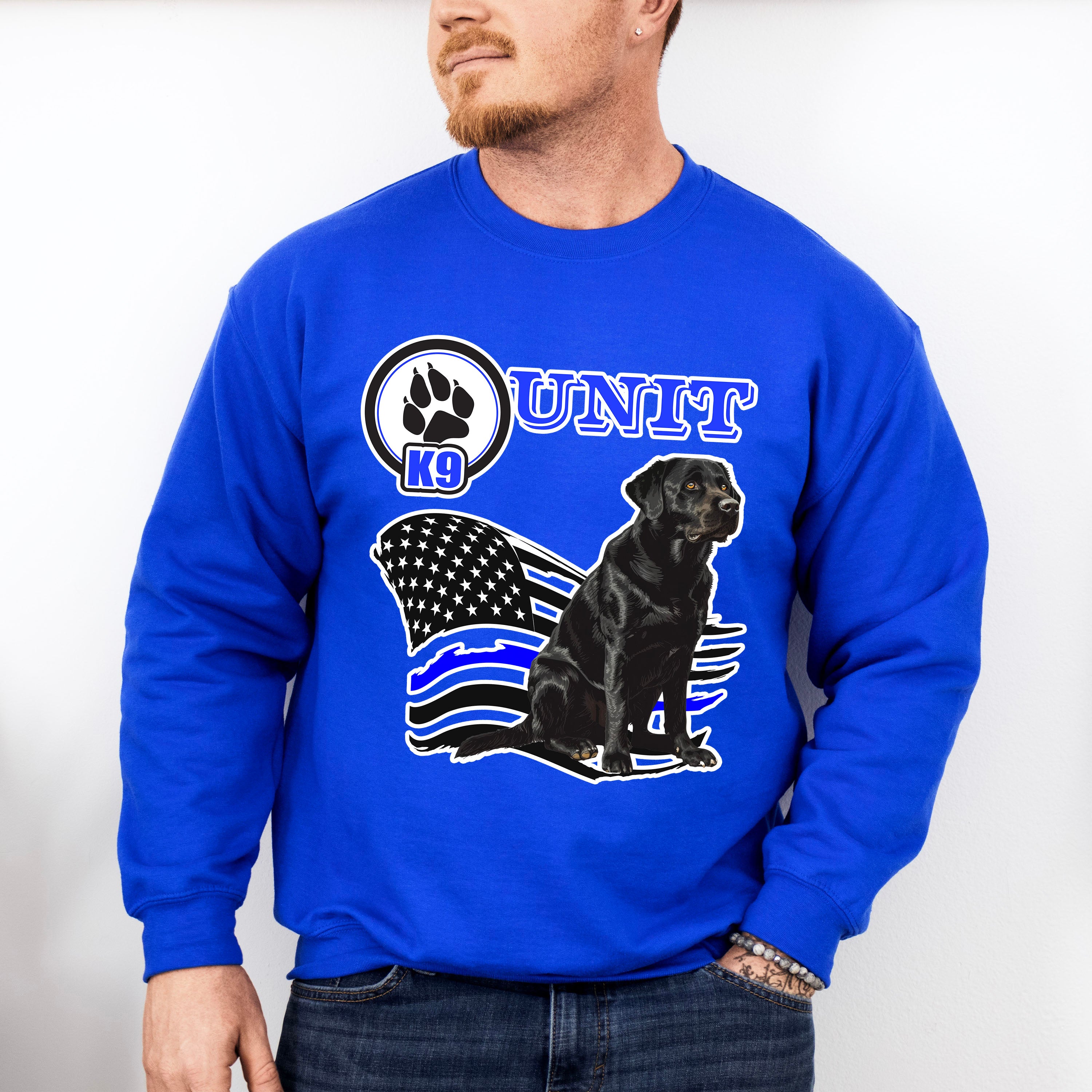 K9 Unit USA Flag Design - Police Unisex Crewneck T-Shirt Sweatshirt Hoodie
