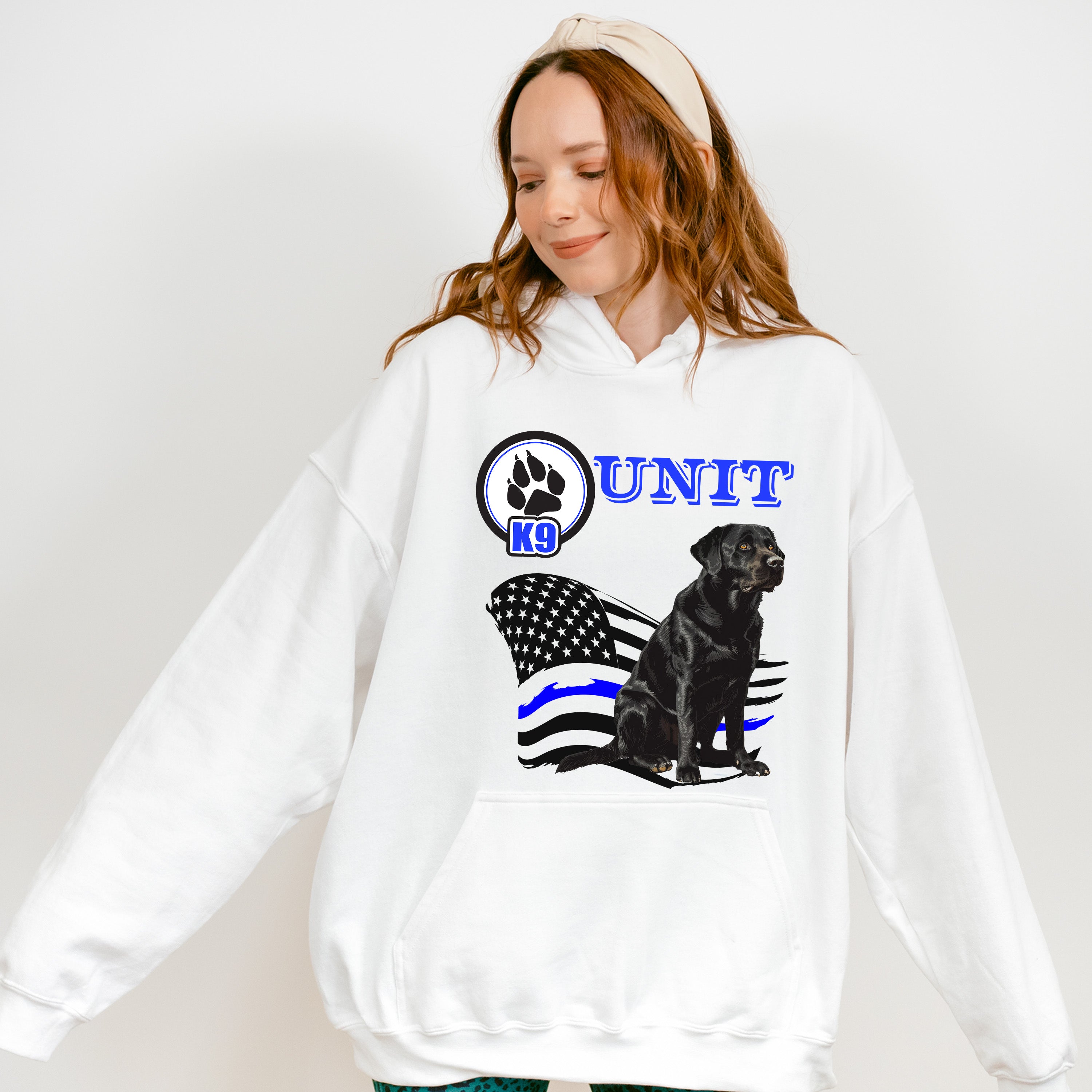 K9 Unit USA Flag Design - Police Unisex Crewneck T-Shirt Sweatshirt Hoodie