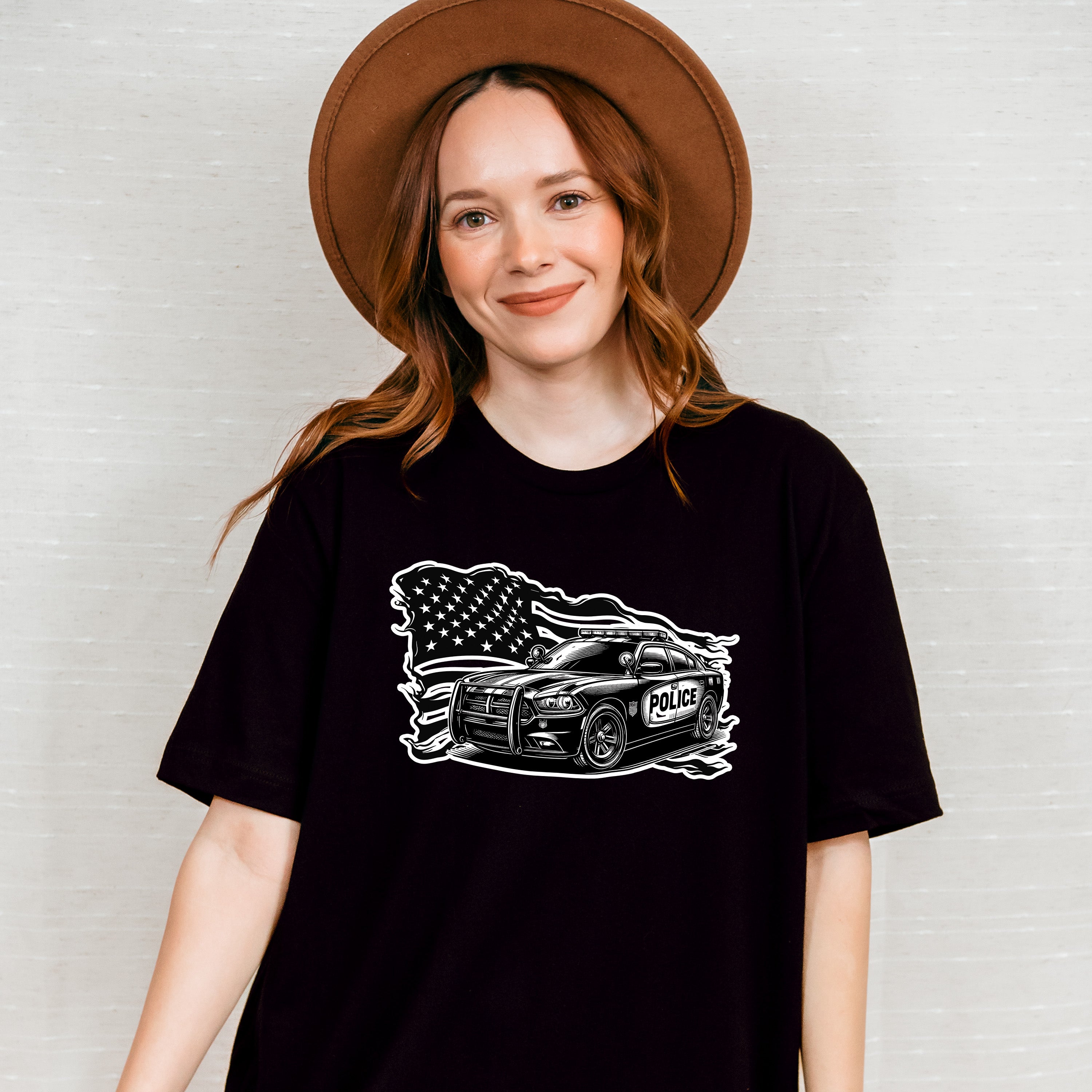 USA Flag Police Car - Police Unisex Crewneck T-Shirt Sweatshirt Hoodie