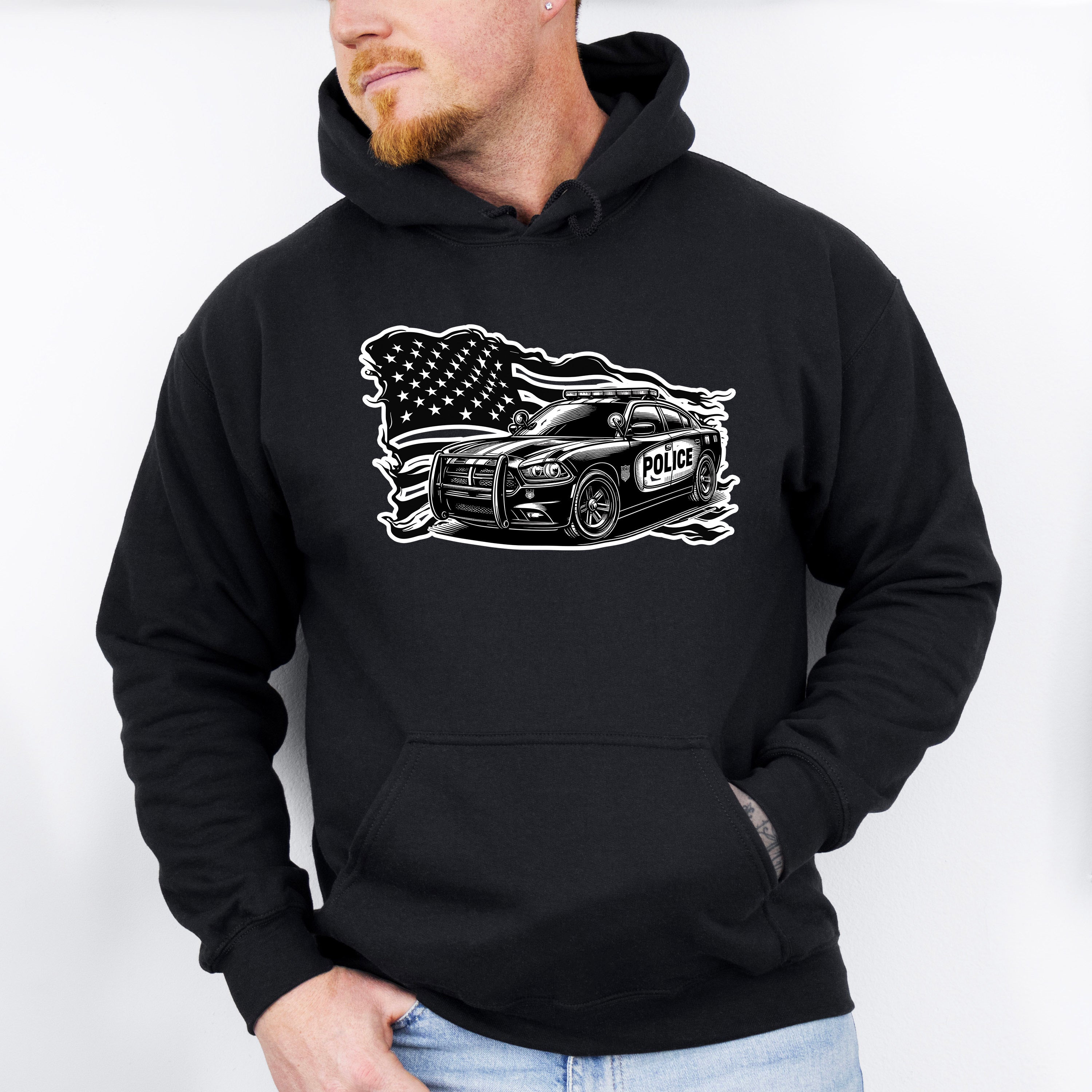 USA Flag Police Car - Police Unisex Crewneck T-Shirt Sweatshirt Hoodie