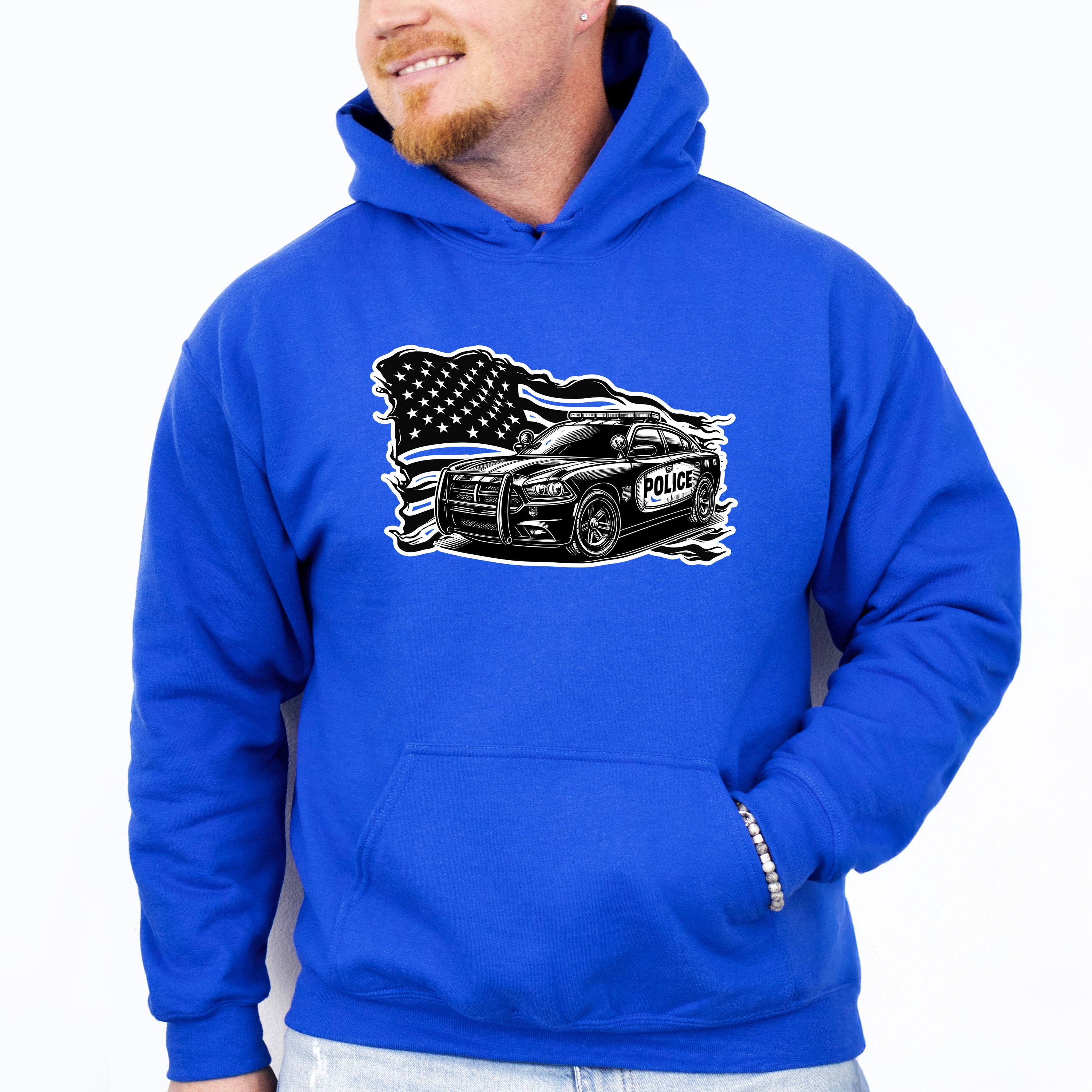 USA Flag Police Car - Police Unisex Crewneck T-Shirt Sweatshirt Hoodie