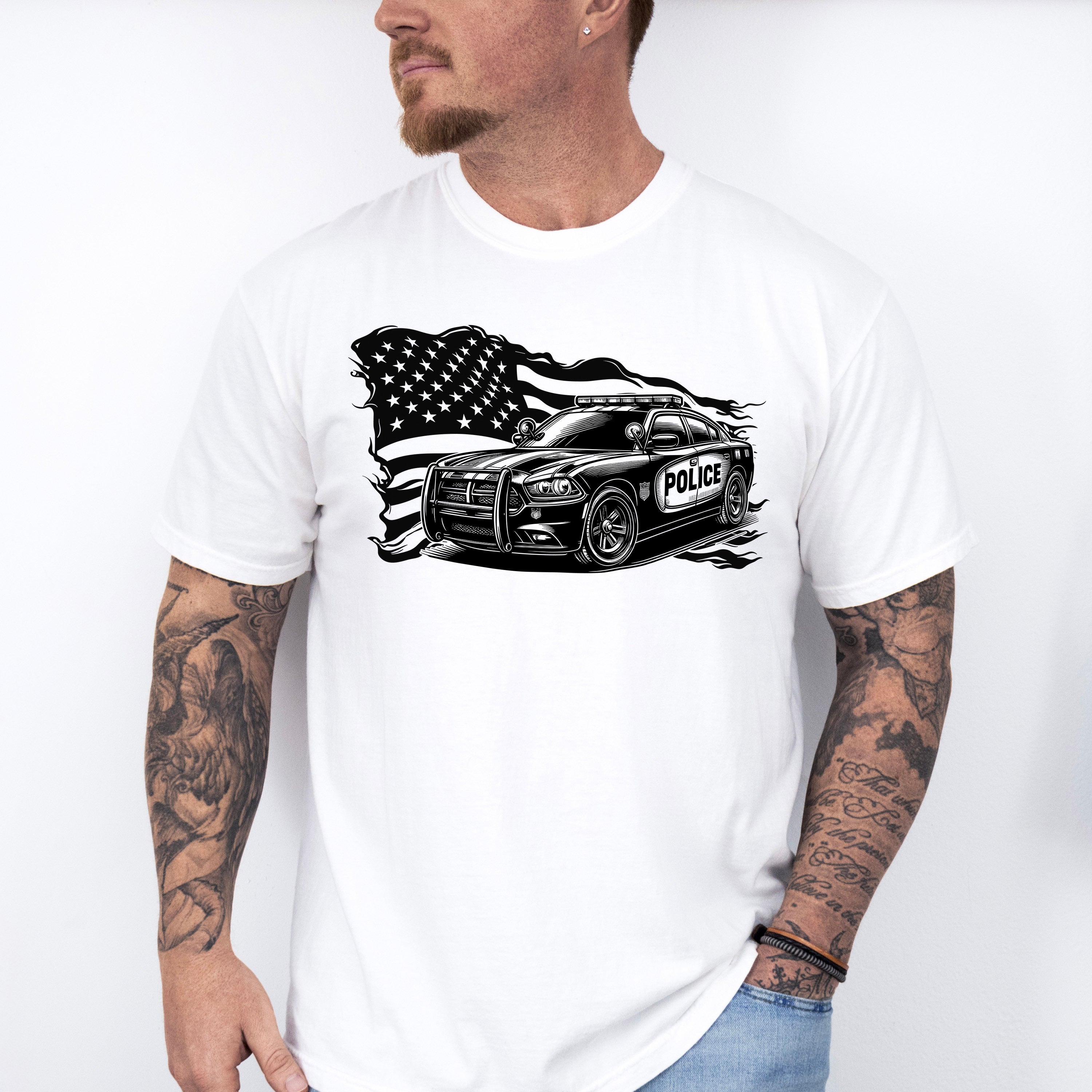 USA Flag Police Car - Police Unisex Crewneck T-Shirt Sweatshirt Hoodie
