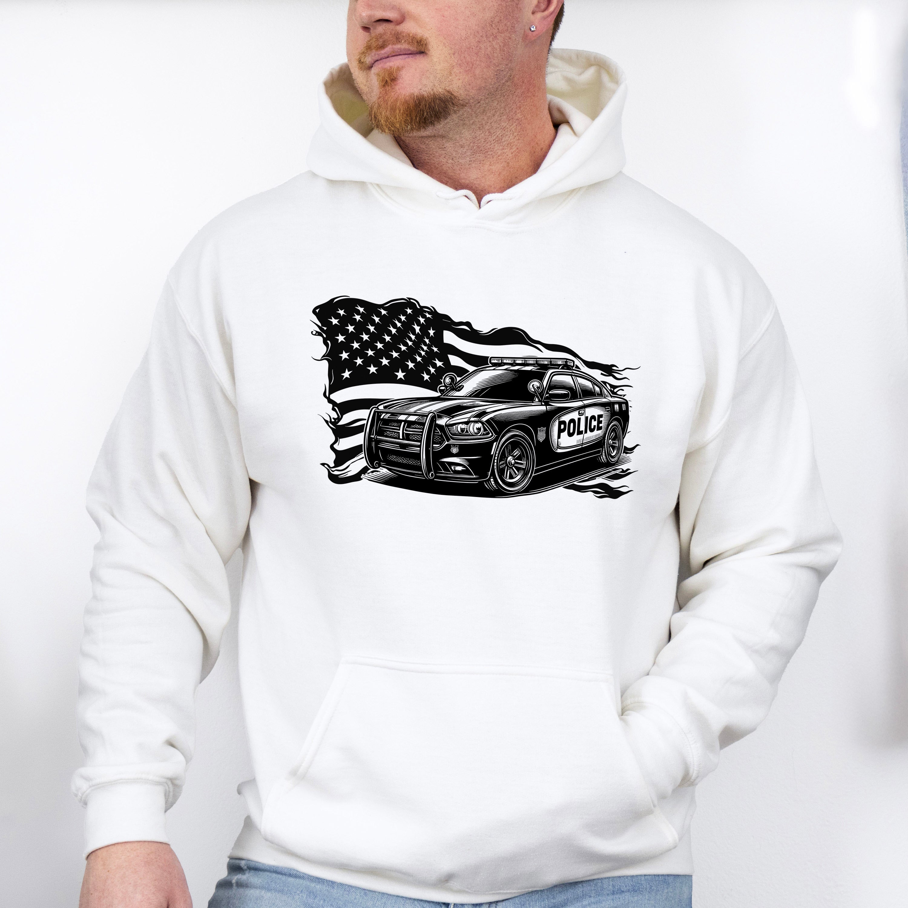 USA Flag Police Car - Police Unisex Crewneck T-Shirt Sweatshirt Hoodie