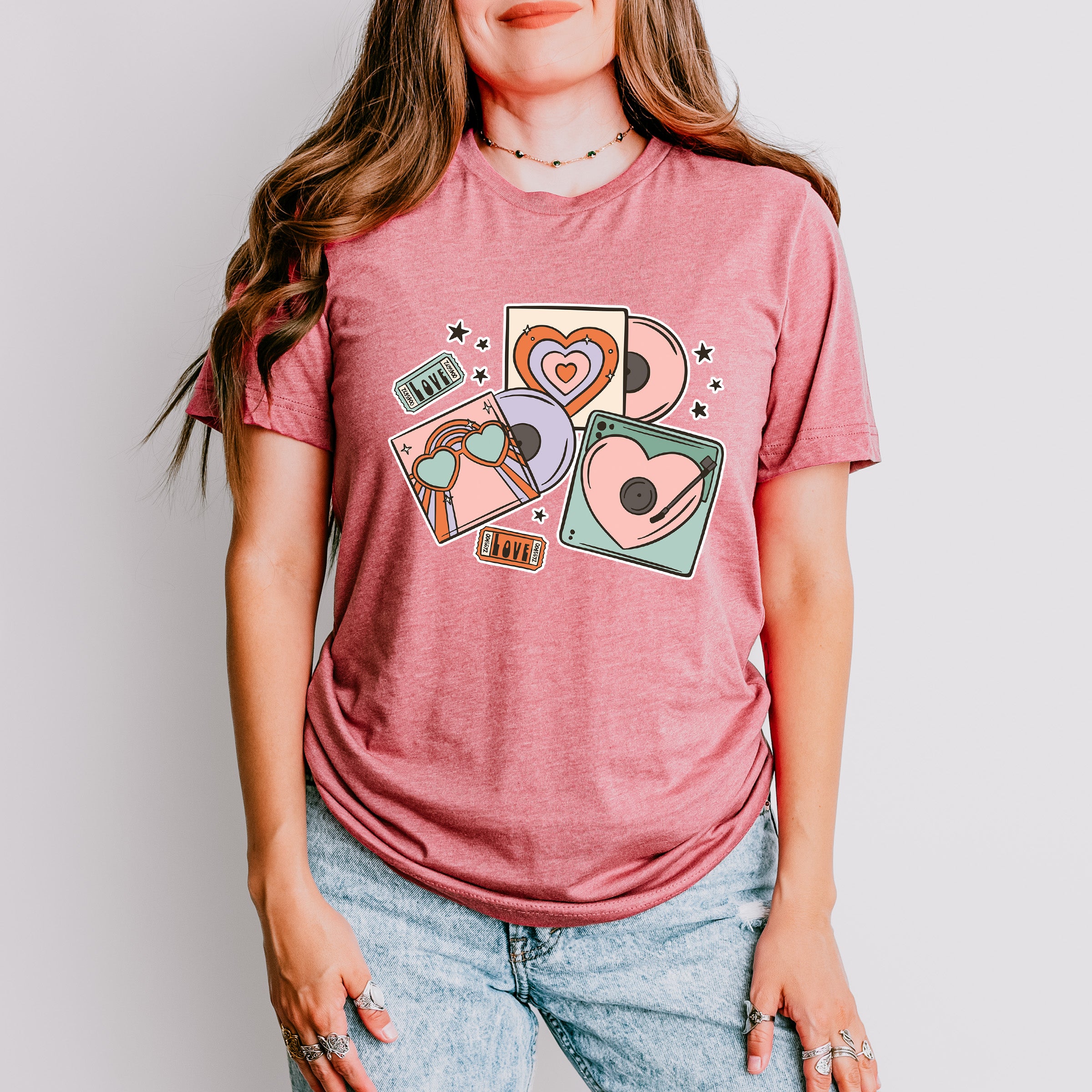 Heart Vinyls Design - Valentine's Day Unisex Crewneck T-Shirt Sweatshirt Hoodie