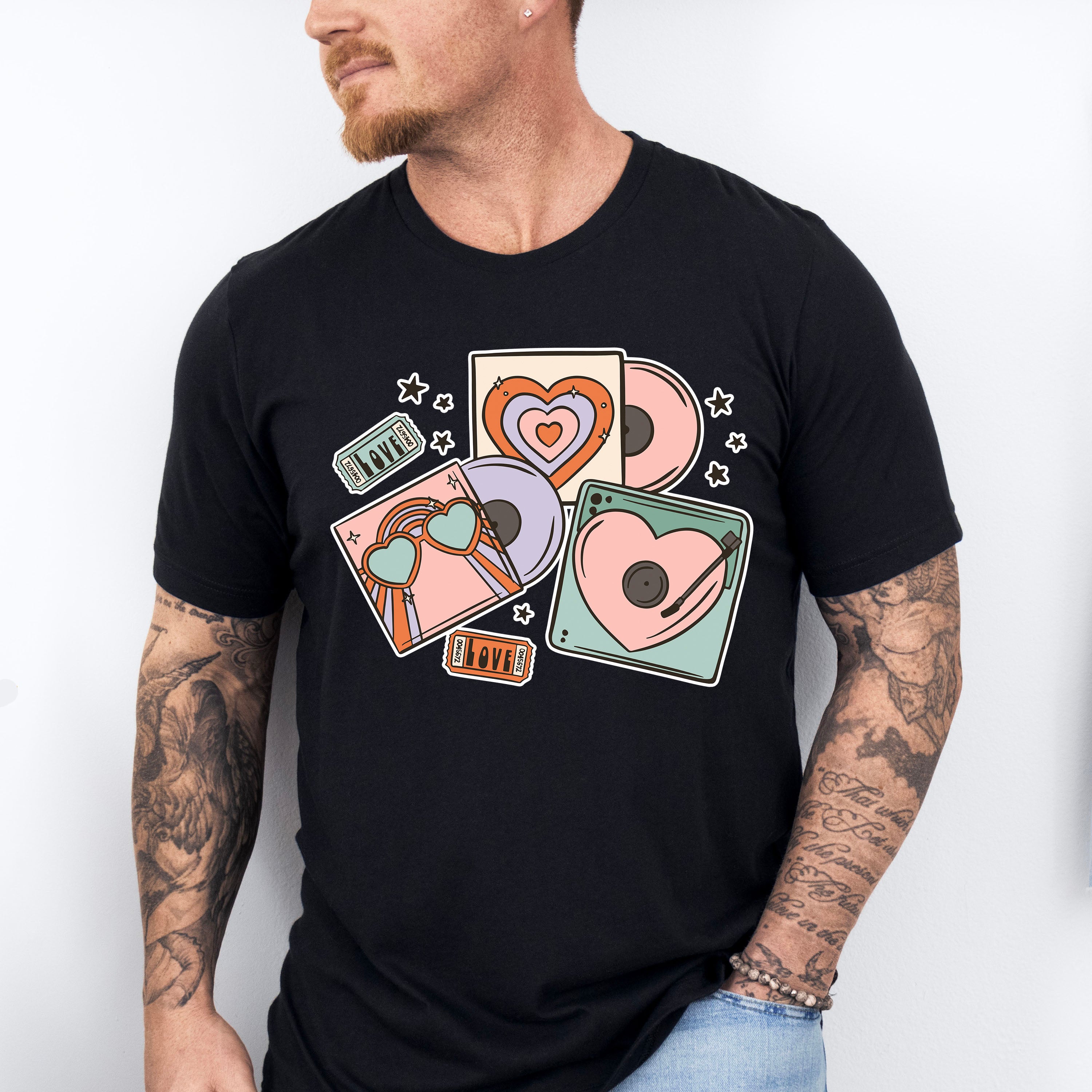 Heart Vinyls Design - Valentine's Day Unisex Crewneck T-Shirt Sweatshirt Hoodie