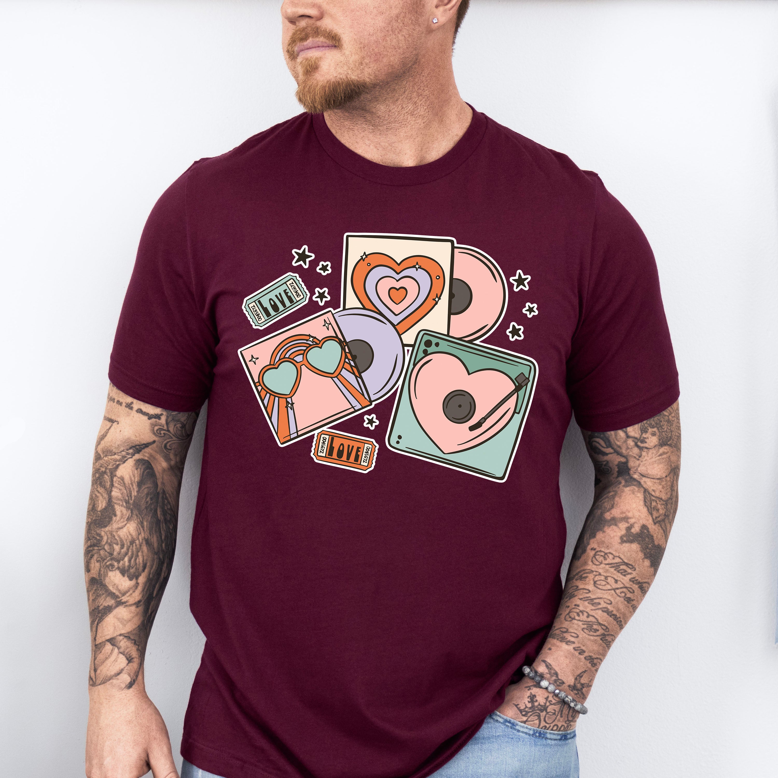 Heart Vinyls Design - Valentine's Day Unisex Crewneck T-Shirt Sweatshirt Hoodie