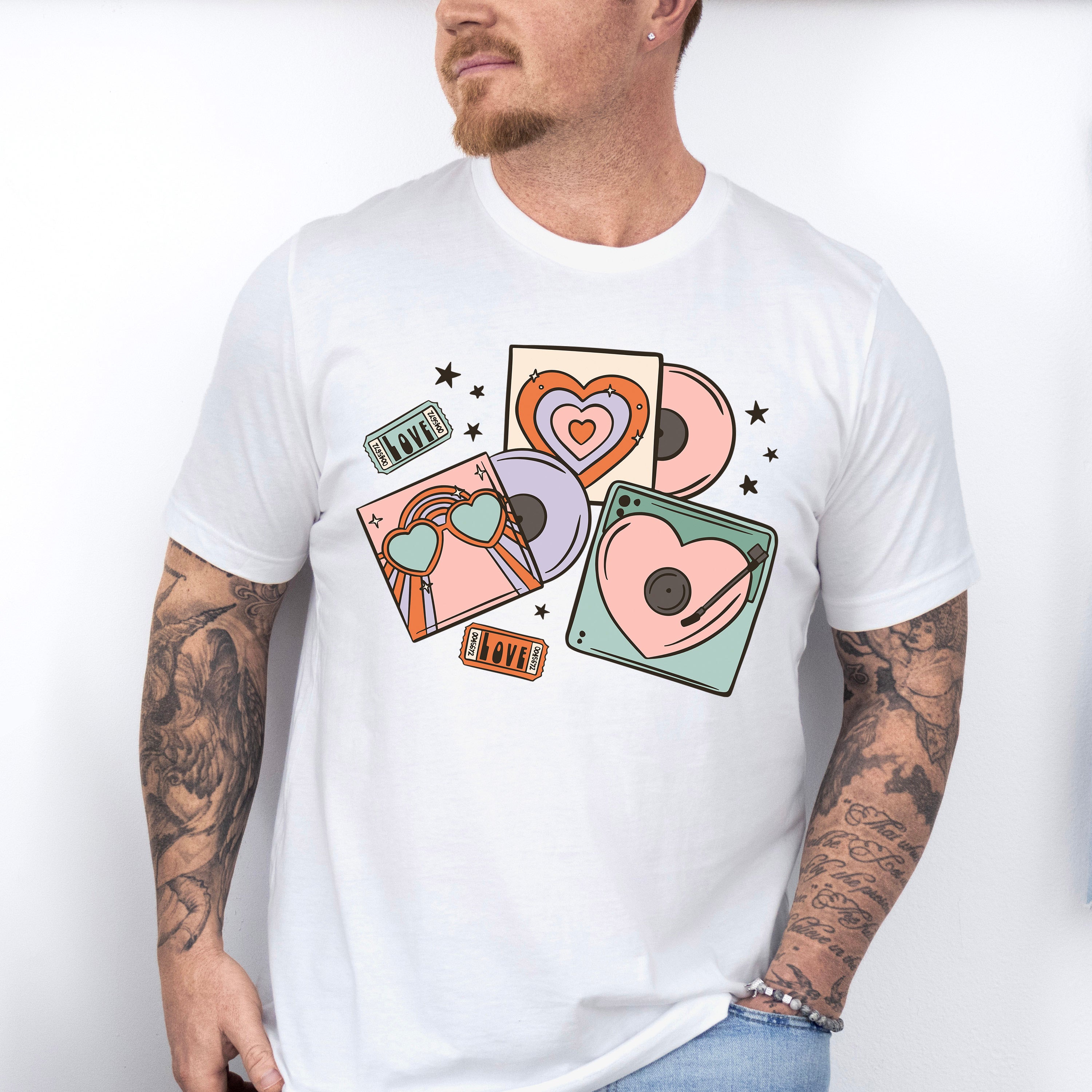 Heart Vinyls Design - Valentine's Day Unisex Crewneck T-Shirt Sweatshirt Hoodie