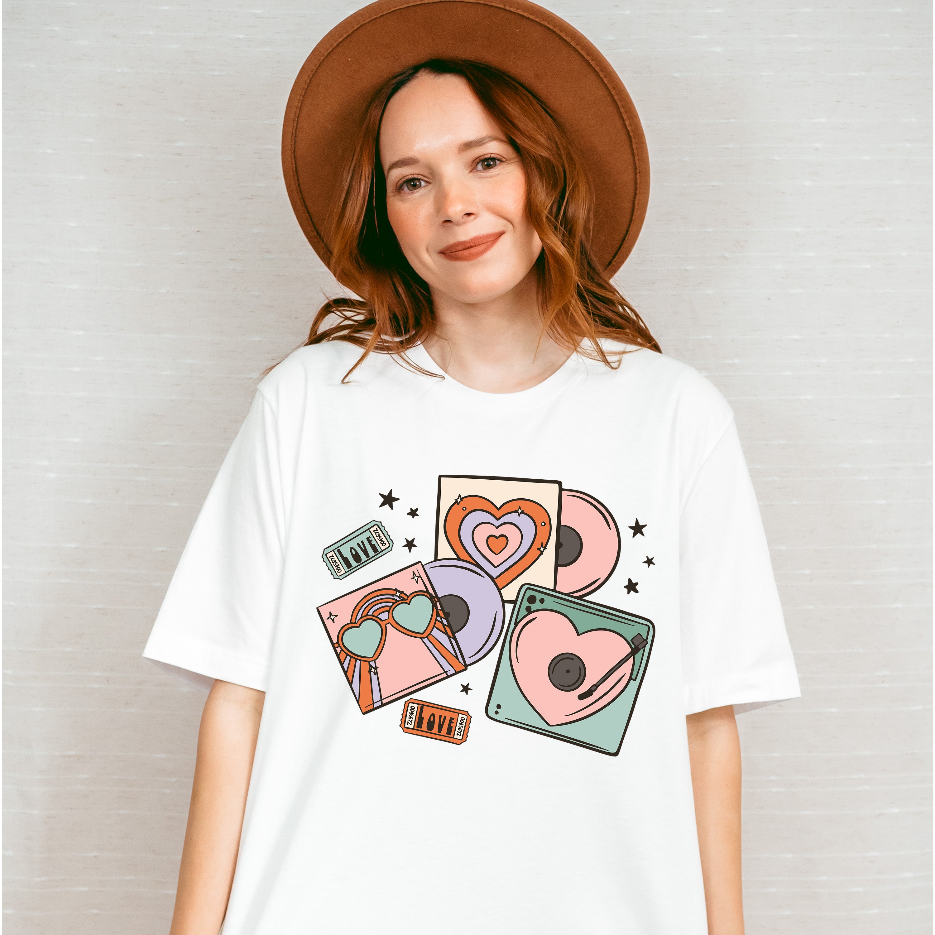 Heart Vinyls Design - Valentine's Day Unisex Crewneck T-Shirt Sweatshirt Hoodie