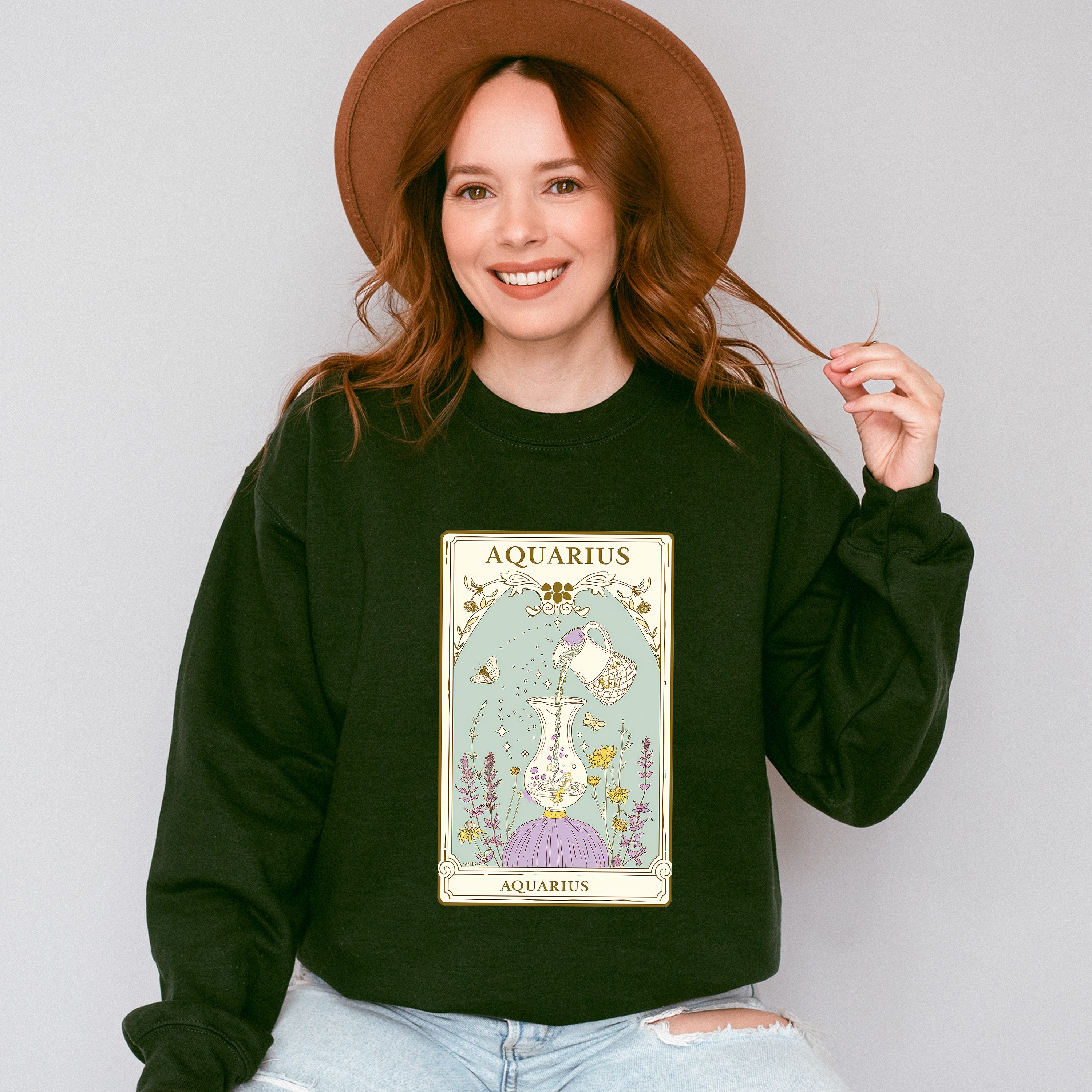 Aquarius Tarot Card - Zodiacs &amp; Horoscopes Unisex Crewneck T-Shirt Sweatshirt Hoodie