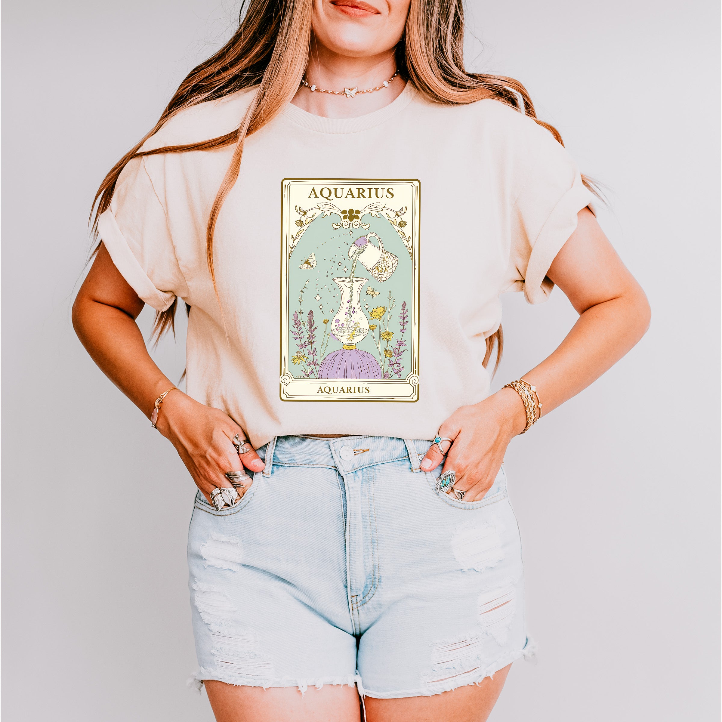 Aquarius Tarot Card - Zodiacs &amp; Horoscopes Unisex Crewneck T-Shirt Sweatshirt Hoodie