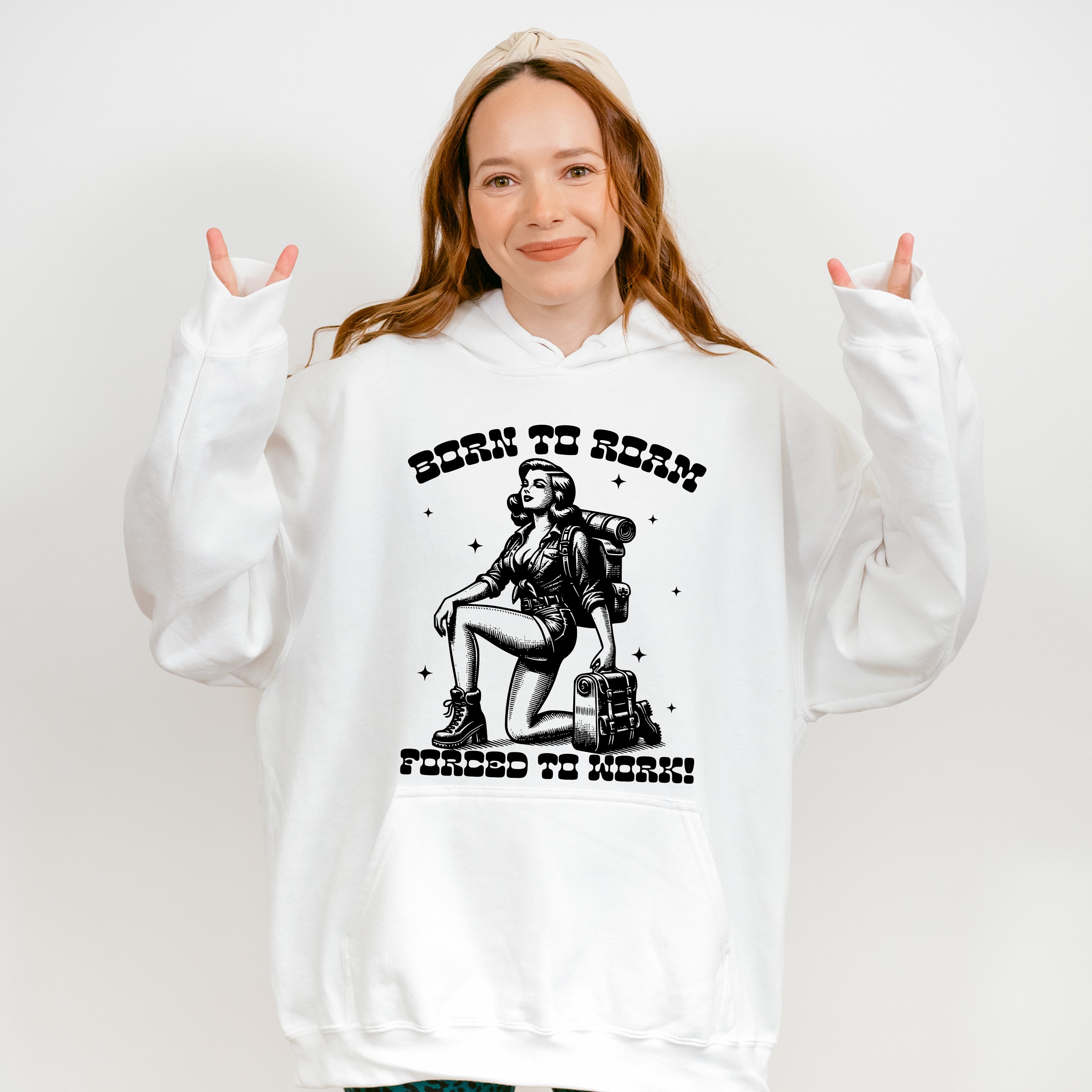 Born To Roam Forced To Work Lady Design - Hiking Unisex Crewneck T-Shirt Sweatshirt Hoodie