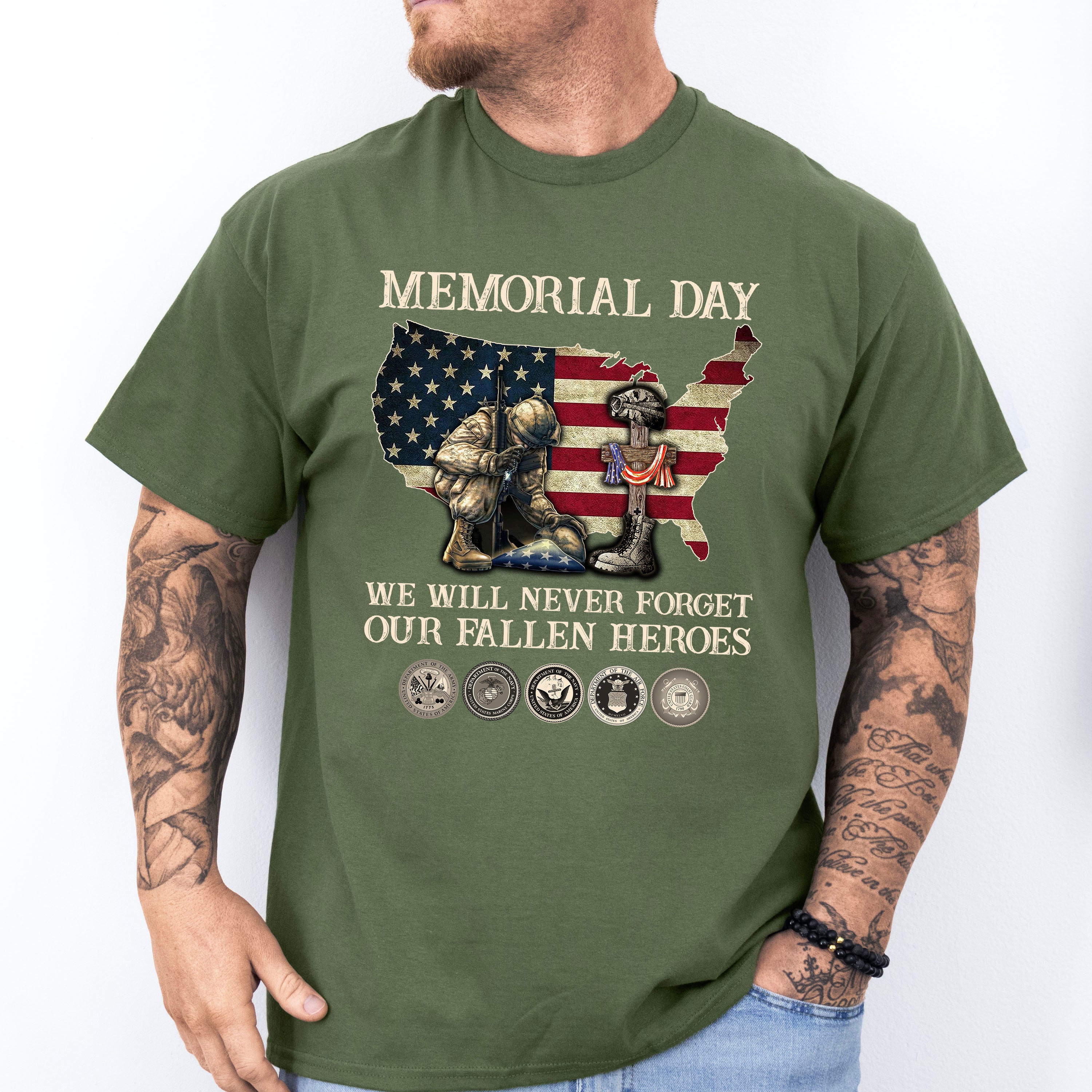 Memorial Day We Will Never Forget - Military Unisex Crewneck T-Shirt Sweatshirt Hoodie