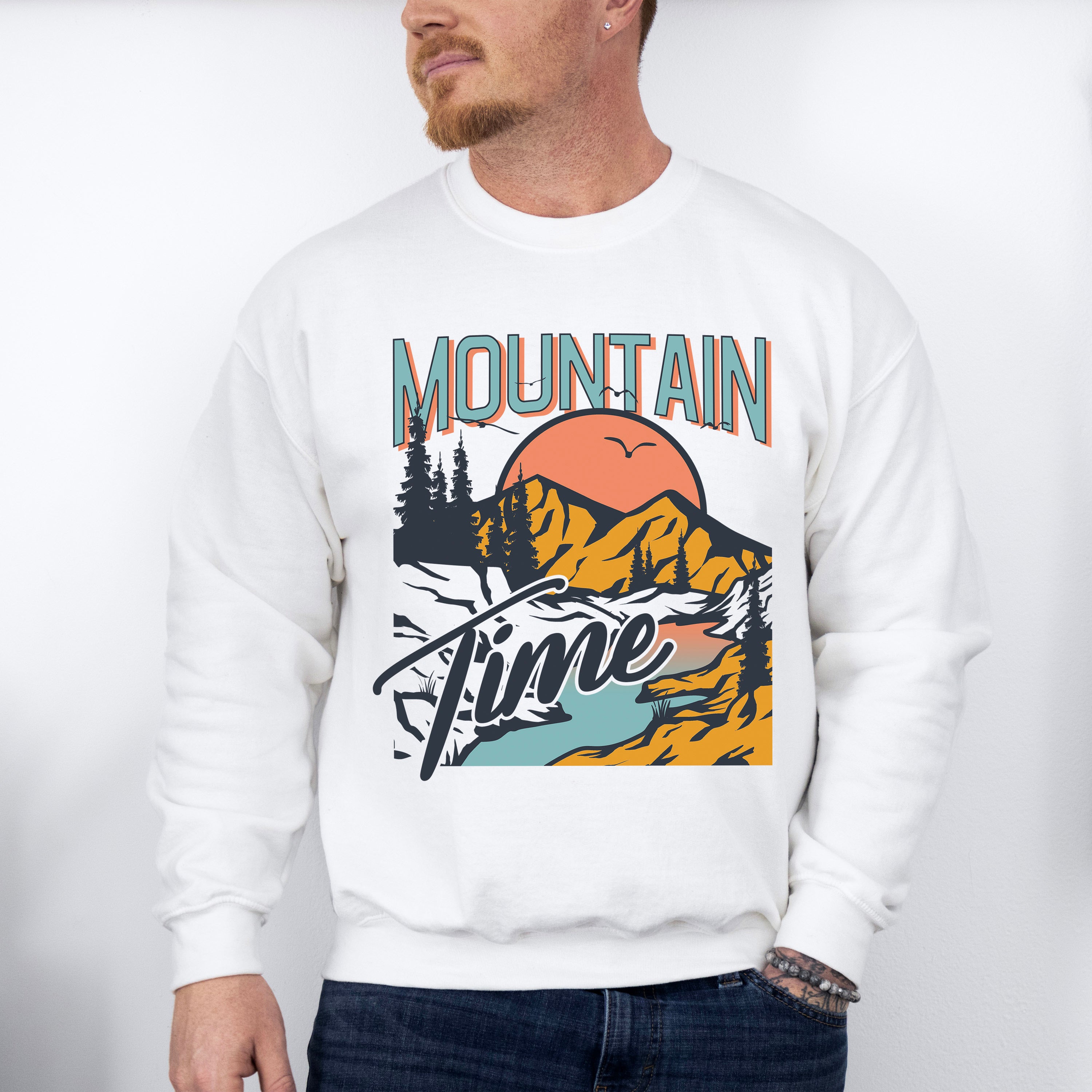Mountain Time Design - Outdoor Unisex Crewneck T-Shirt Sweatshirt Hoodie