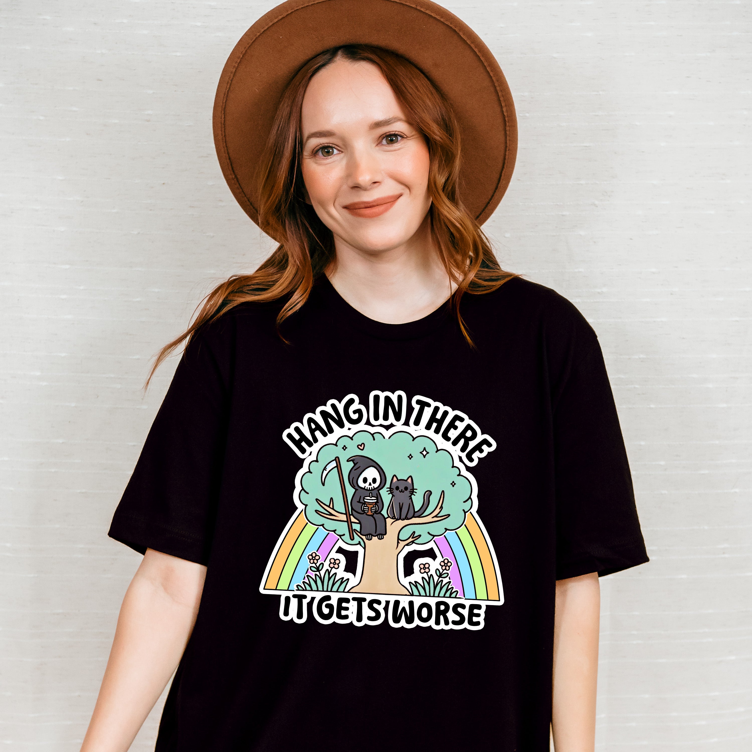 Hang In There It Gets Worse - Funny Unisex Crewneck T-Shirt Sweatshirt Hoodie