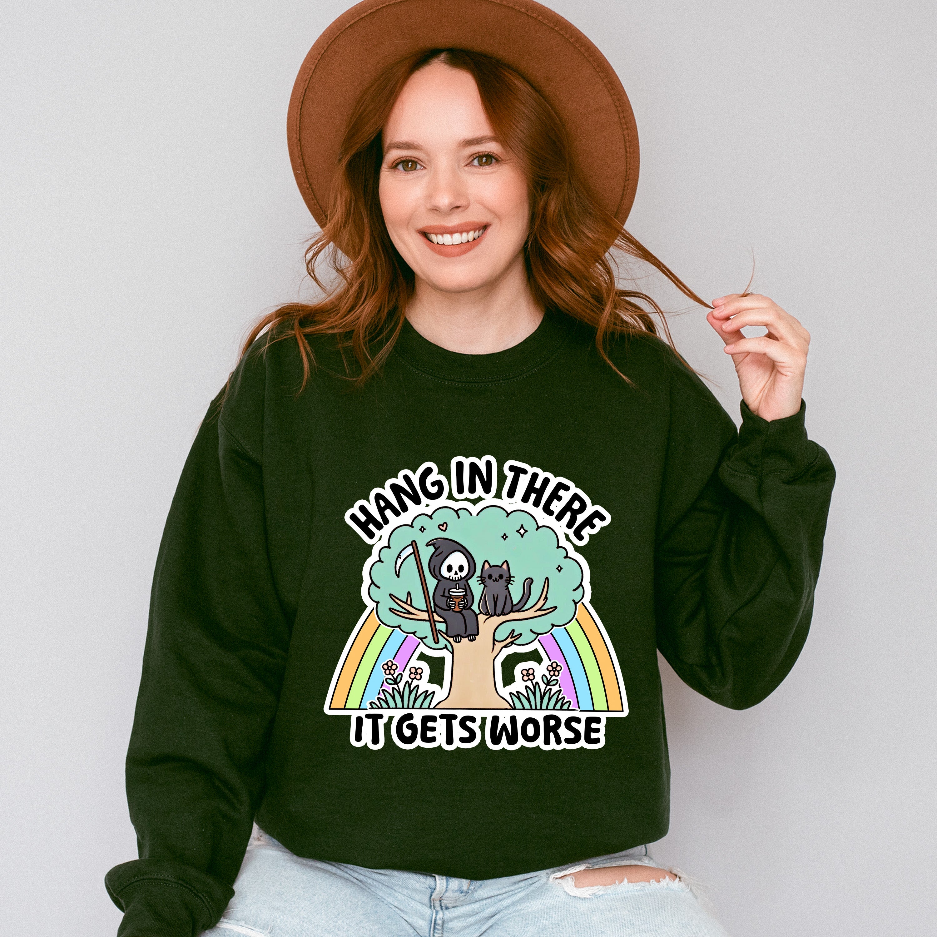 Hang In There It Gets Worse - Funny Unisex Crewneck T-Shirt Sweatshirt Hoodie