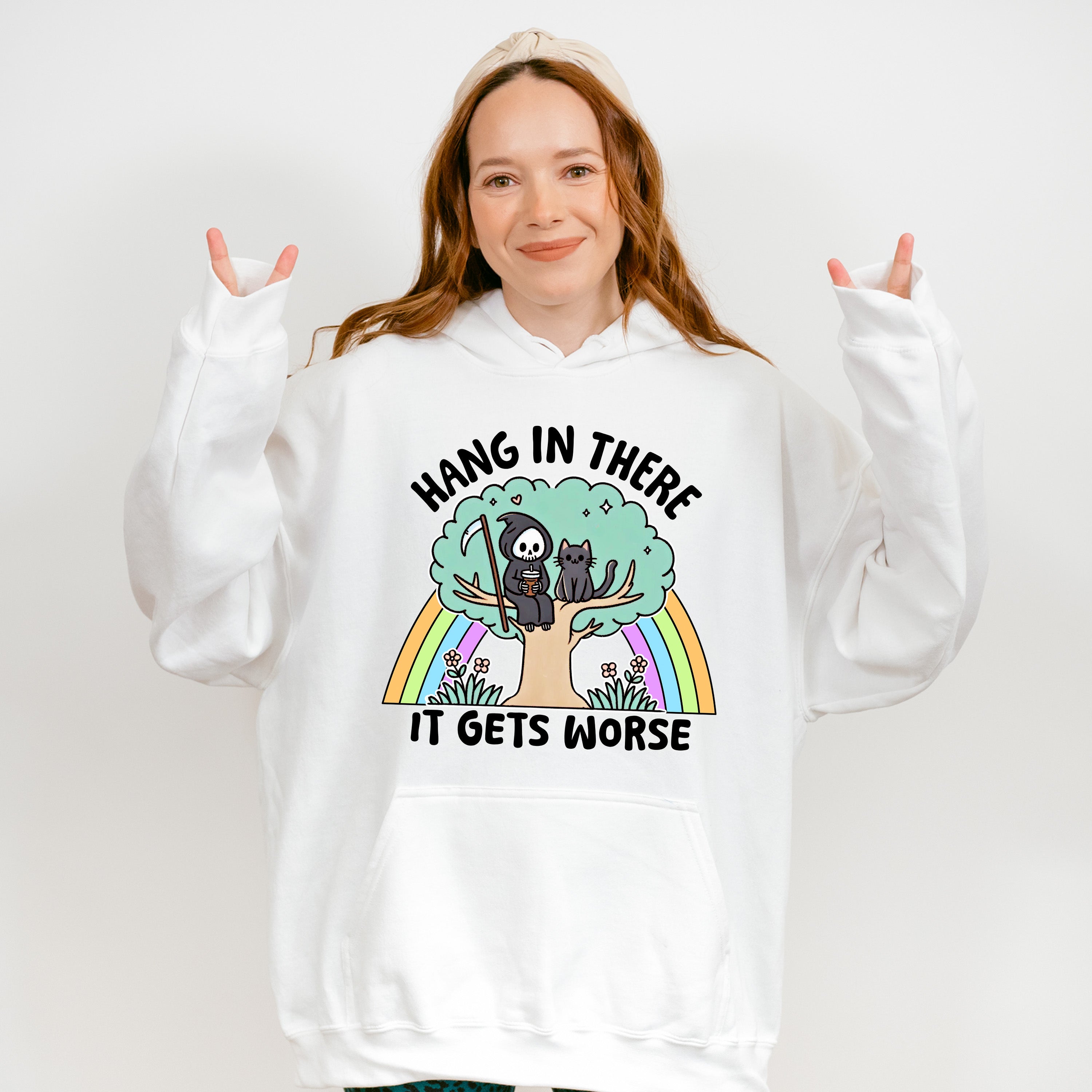 Hang In There It Gets Worse - Funny Unisex Crewneck T-Shirt Sweatshirt Hoodie