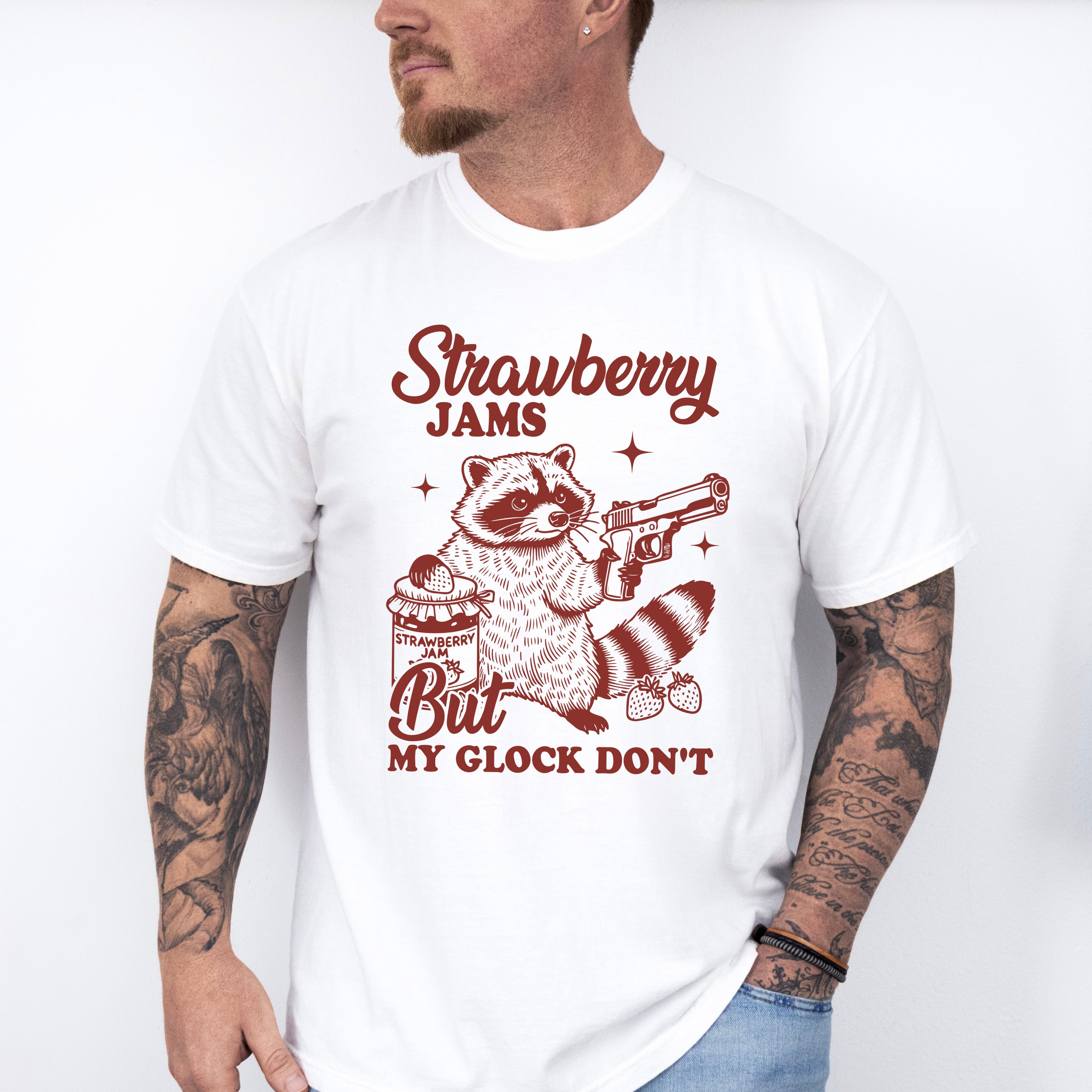 Strawberry Jams But My Glock Don't - Funny Unisex Crewneck T-Shirt Sweatshirt Hoodie