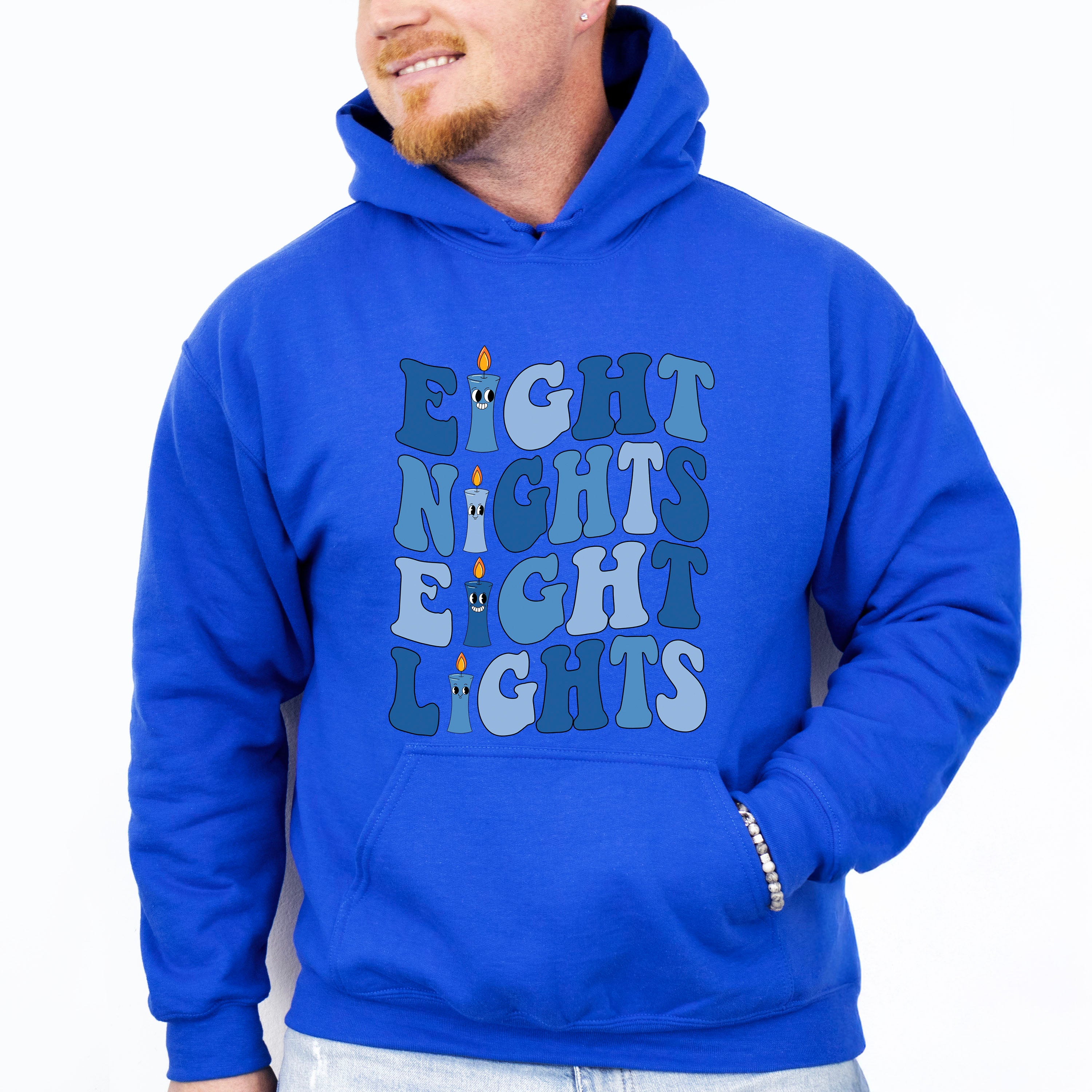 Eight Nights Blue Candle Design - Hanukkah Unisex Crewneck T-Shirt Sweatshirt Hoodie