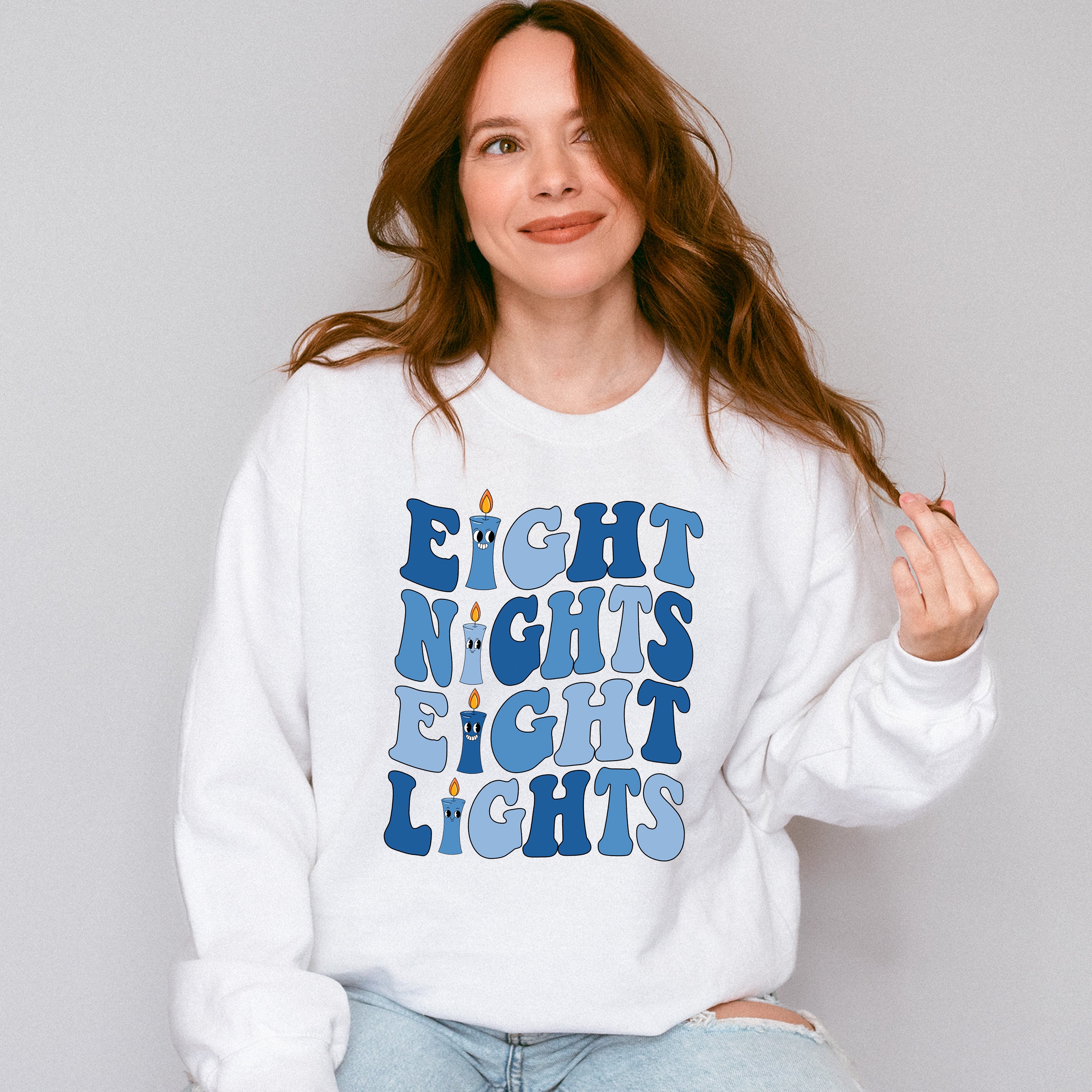 Eight Nights Blue Candle Design - Hanukkah Unisex Crewneck T-Shirt Sweatshirt Hoodie