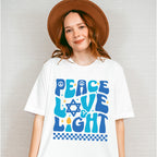 Peace Love Light Checkered Design - Hanukkah Unisex Crewneck T-Shirt Sweatshirt Hoodie