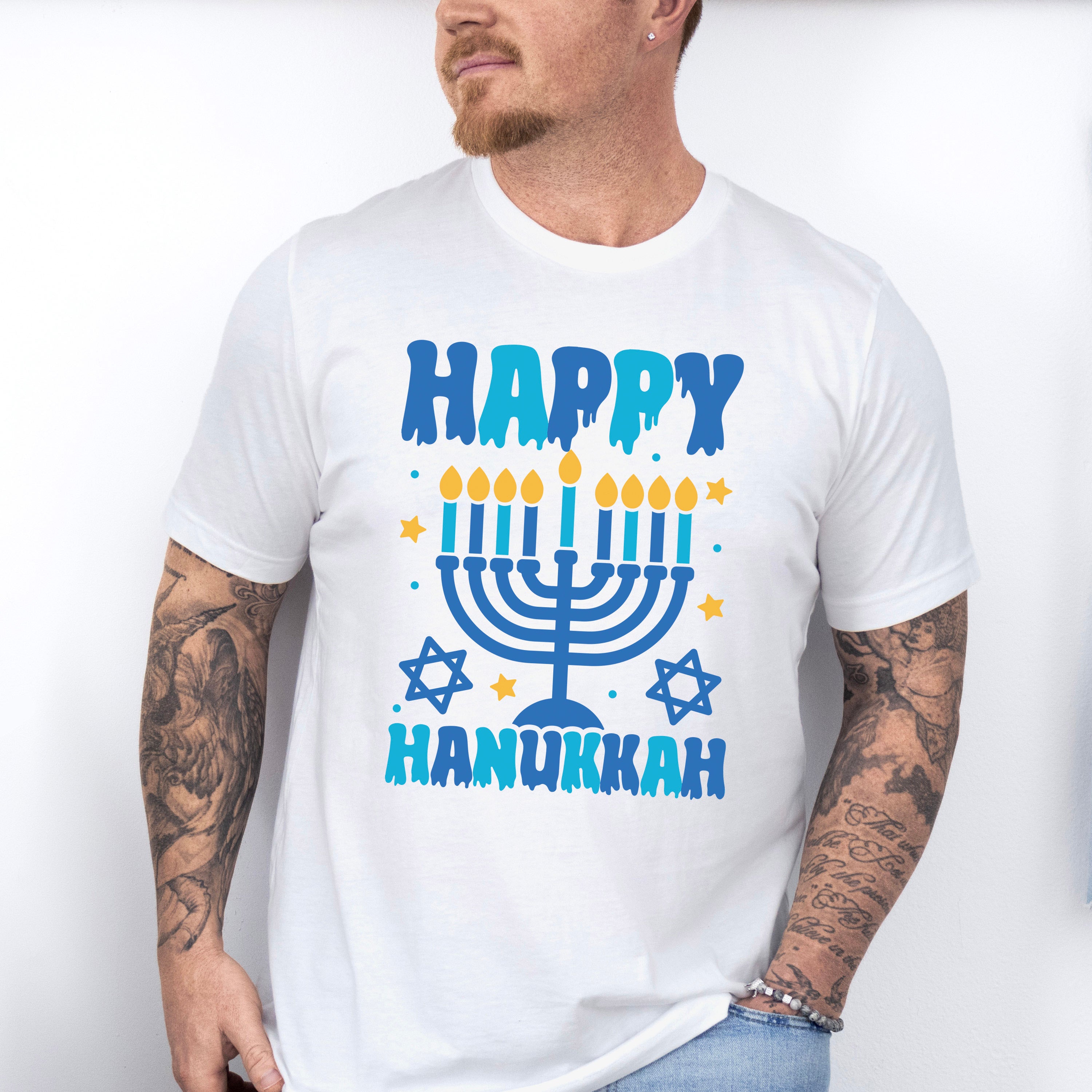 Happy Hanukkah Stars - Hanukkah Unisex Crewneck T-Shirt Sweatshirt Hoodie
