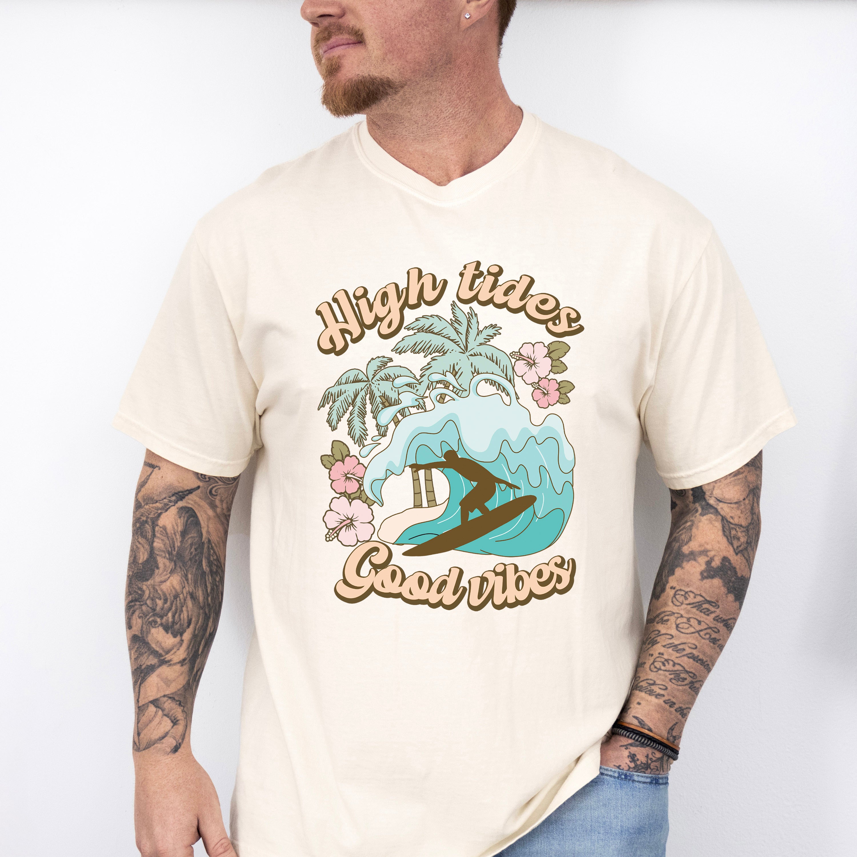 High Tides Good Vibes Design - Summer Theme Unisex Crewneck T-Shirt Sweatshirt Hoodie