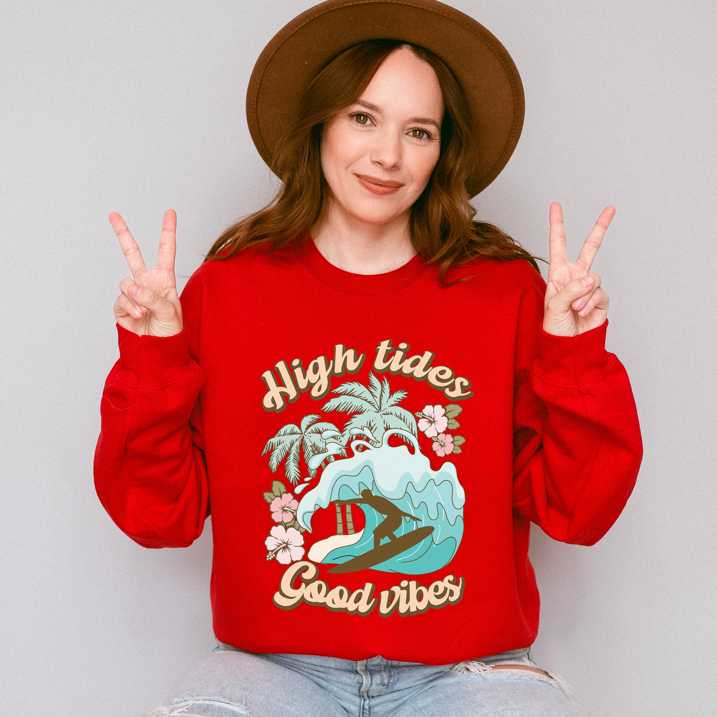 High Tides Good Vibes Design - Summer Theme Unisex Crewneck T-Shirt Sweatshirt Hoodie